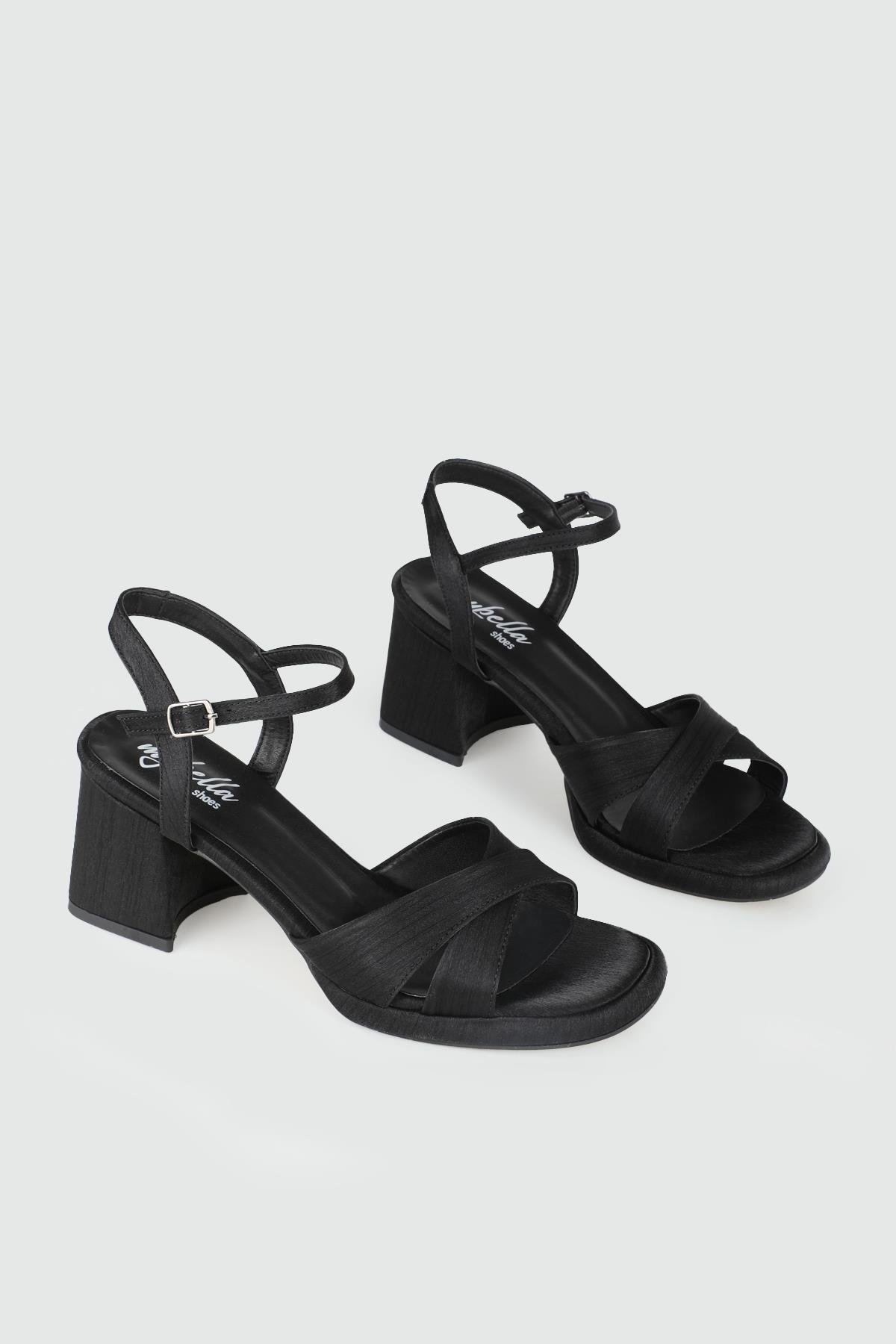 Simli Abiye Siyah Saten Kadın Ayakkabı ERB-405 Kadın Yüksek Topuklu MyBella My Bella ERB-405 Kadın 25Y