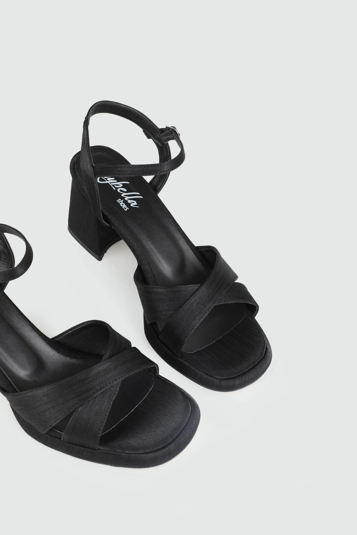 Simli Abiye Siyah Saten Kadın Ayakkabı ERB-405 Kadın Yüksek Topuklu MyBella My Bella ERB-405 Kadın 25Y