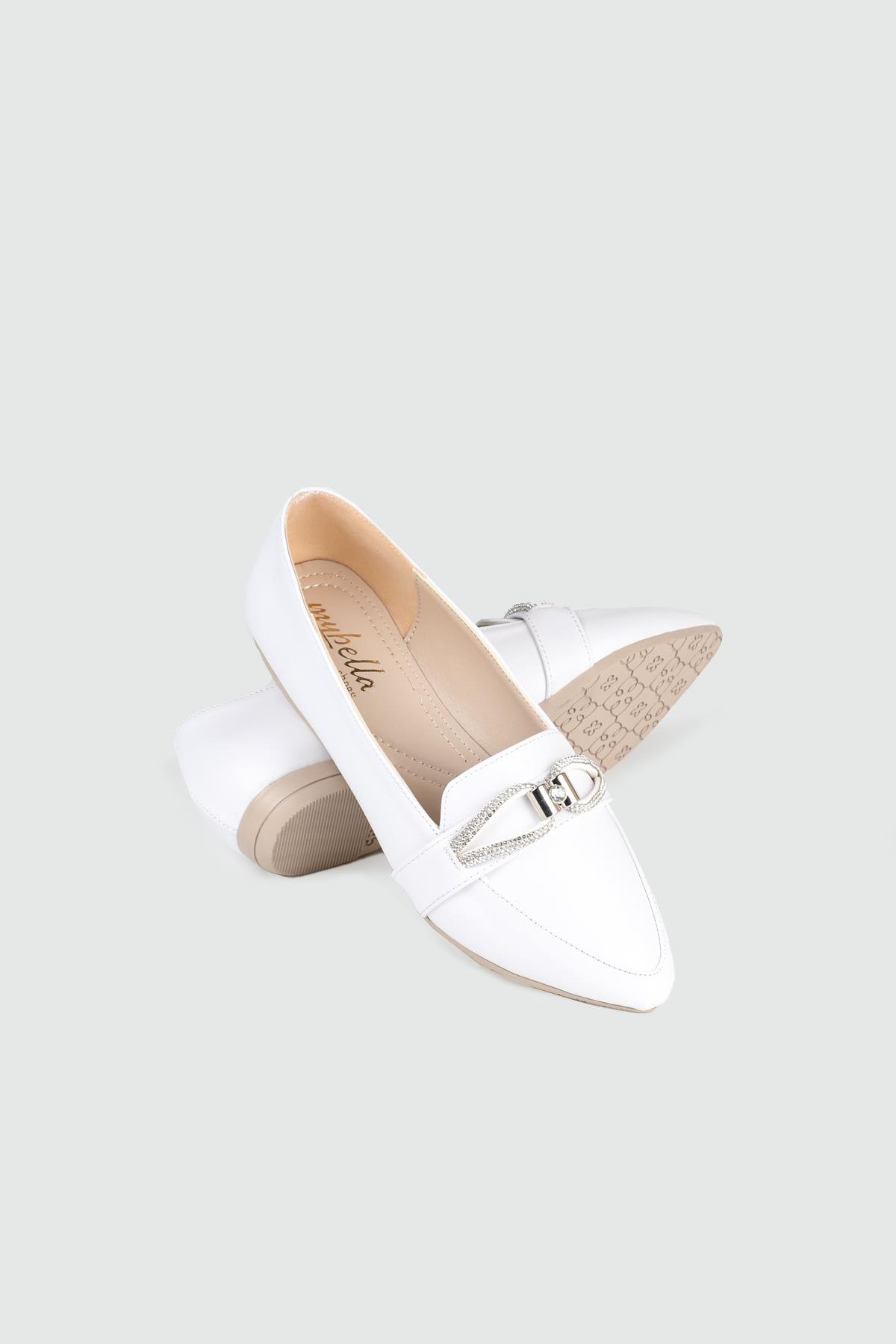 Sivri Burun Arkası Açık Fiyonklu Beyaz Kadın Ayakkabı ŞM-2010 Kadın Babet Carla Bella My Bella ŞM-2010 Kadın 25Y