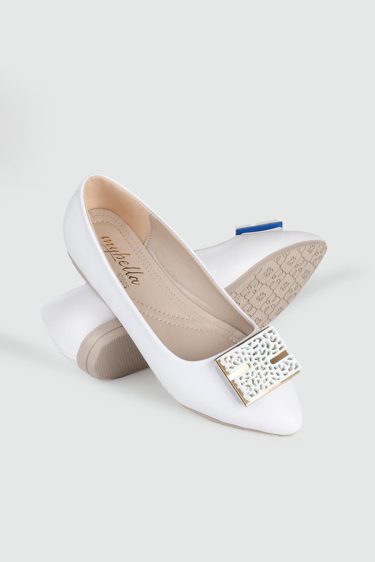 Sivri Burun Arkası Açık Fiyonklu Beyaz Kadın Ayakkabı ŞM-225 Kadın Babet Carla Bella My Bella ŞM-1032 Kadın 25Y