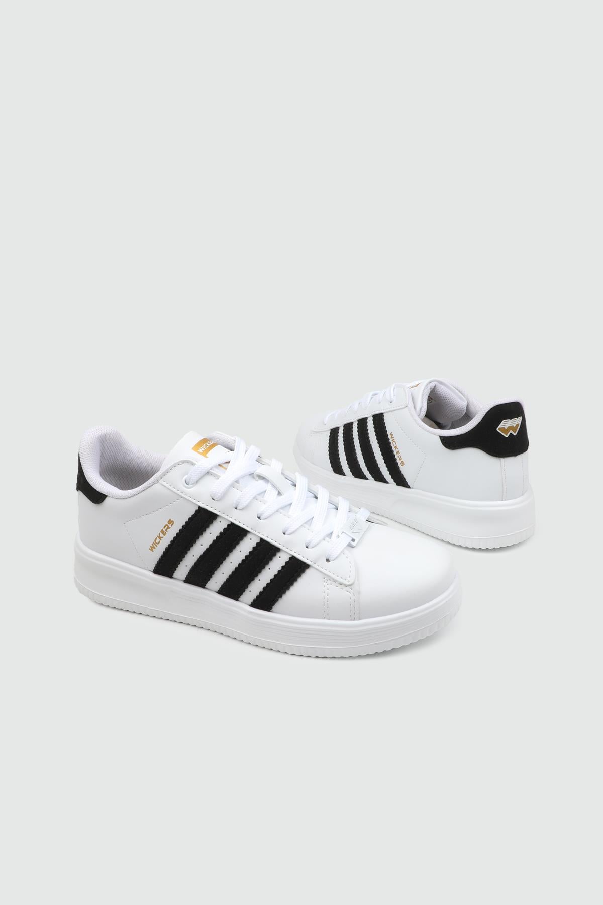 Sneakers Beyaz Siyah Unisex Spor Ayakkabı 2555 Unisex Günlük Spor Ayakkabı Wickers WİCKERS 25k 2555 UNİSEX