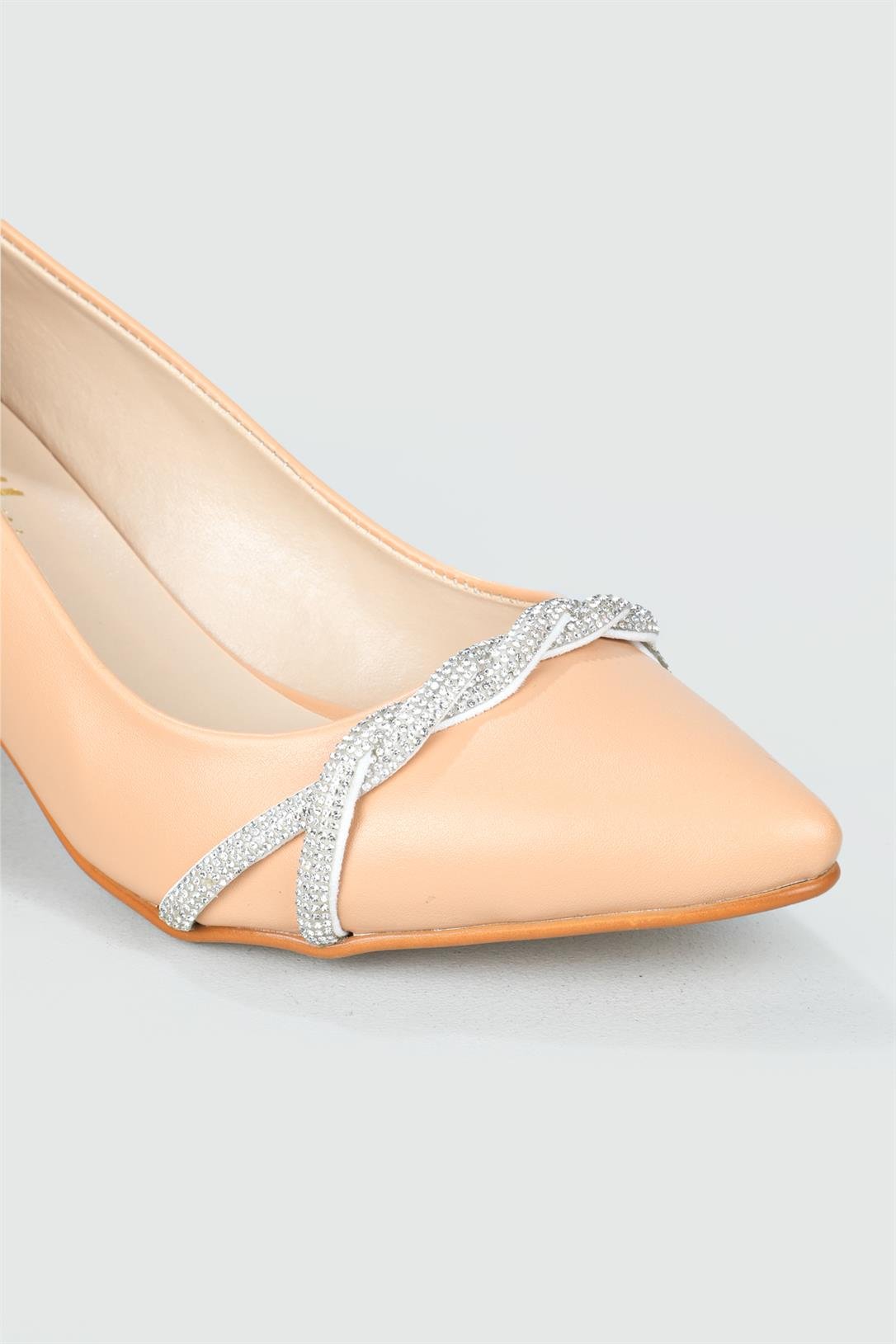 Taşlı 5 Cm Topuklu Günlük Nut Kadın Ayakkabı KD-618-1 Kadın Yüksek Topuklu Carla Bella My Bella KD-618-1 Stiletto