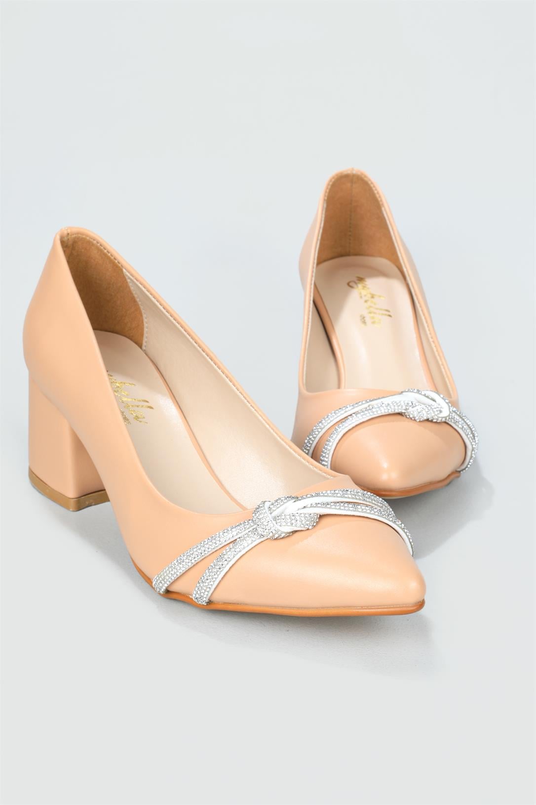 Taşlı 5 Cm Topuklu Günlük Nut Kadın Ayakkabı KD-618-1 Kadın Alçak Topuklu Carla Bella My Bella KD-617-1 Stiletto