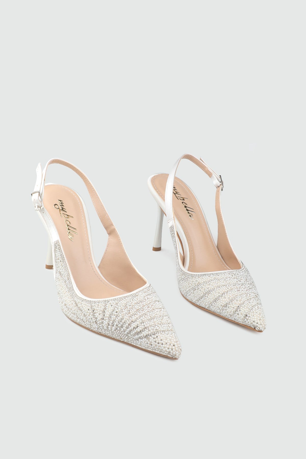 Taşlı Abiye Stiletto Beyaz Kadın Ayakkabı My Bella HM-1322 Kadın Yüksek Topuklu MyBella My Bella HM-1322 Kadın 26Y