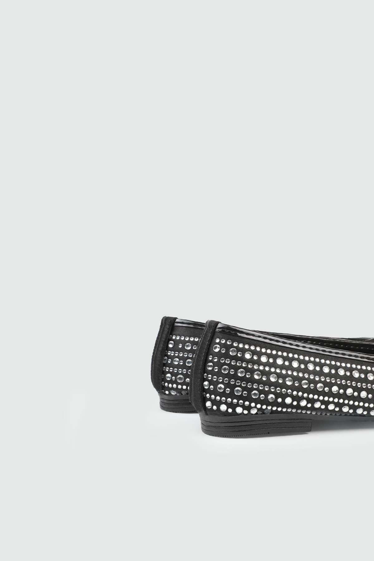 Taşlı Babet Siyah Gümüş Taşlı Kadın Ayakkabı SDY-116-038 Kadın Babet MyBella My Bella SDY-116-038 Kadın 25Y