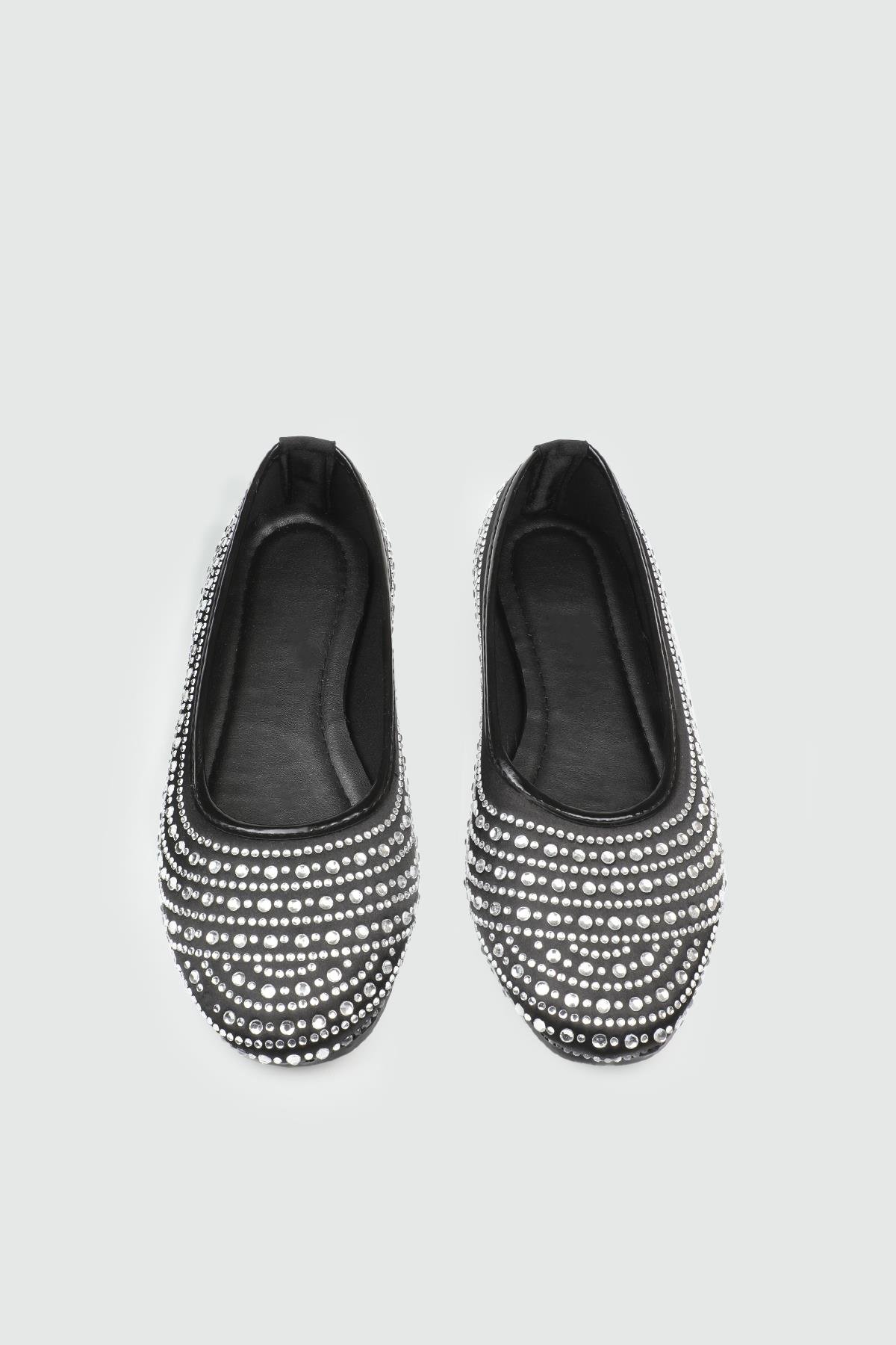 Taşlı Babet Siyah Gümüş Taşlı Kadın Ayakkabı SDY-116-038 Kadın Babet MyBella My Bella SDY-116-038 Kadın 25Y