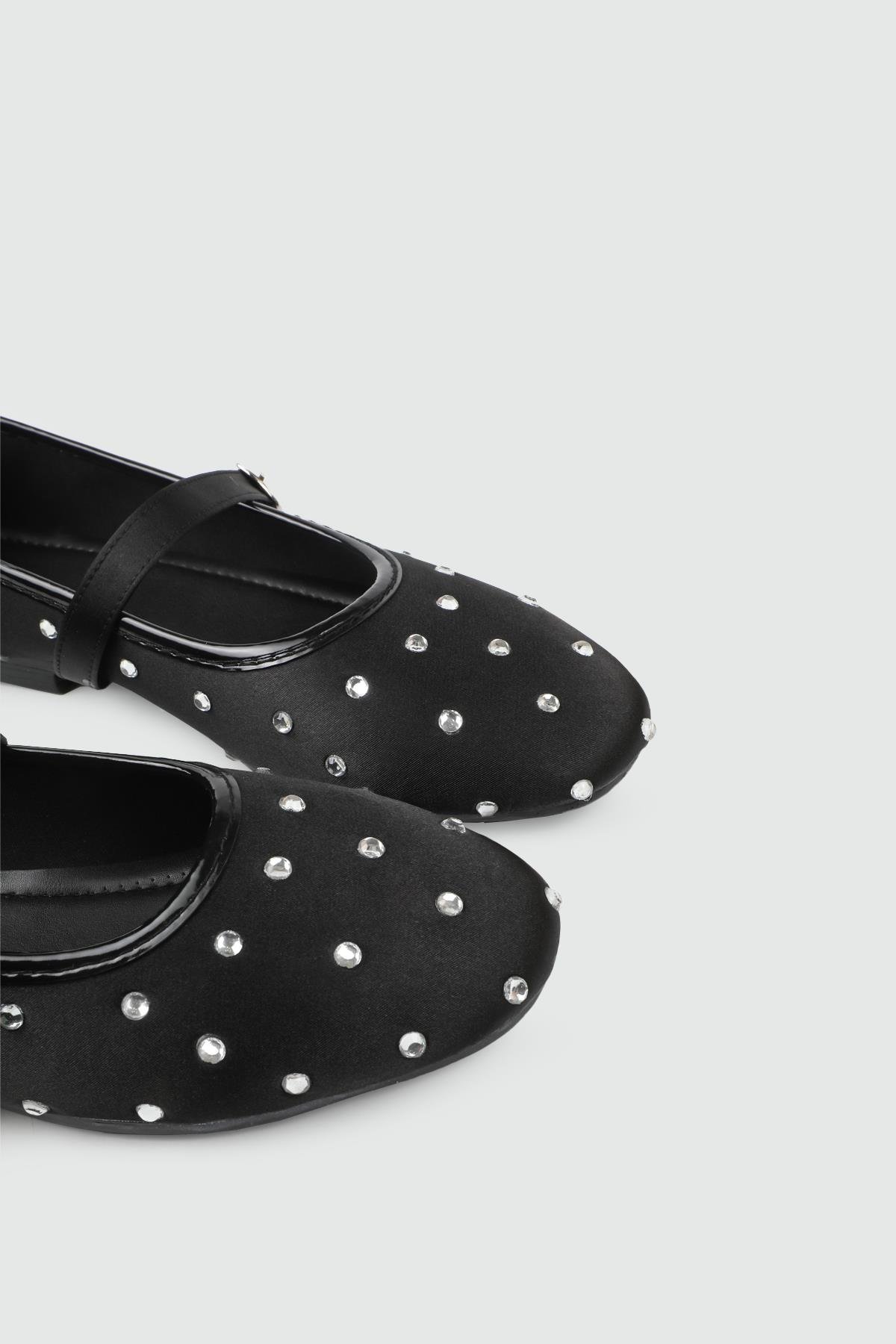 Taşlı Babet Siyah Saten Kadın Ayakkabı SDY-116-128 Kadın Babet MyBella My Bella SDY-116-128 Kadın 25Y