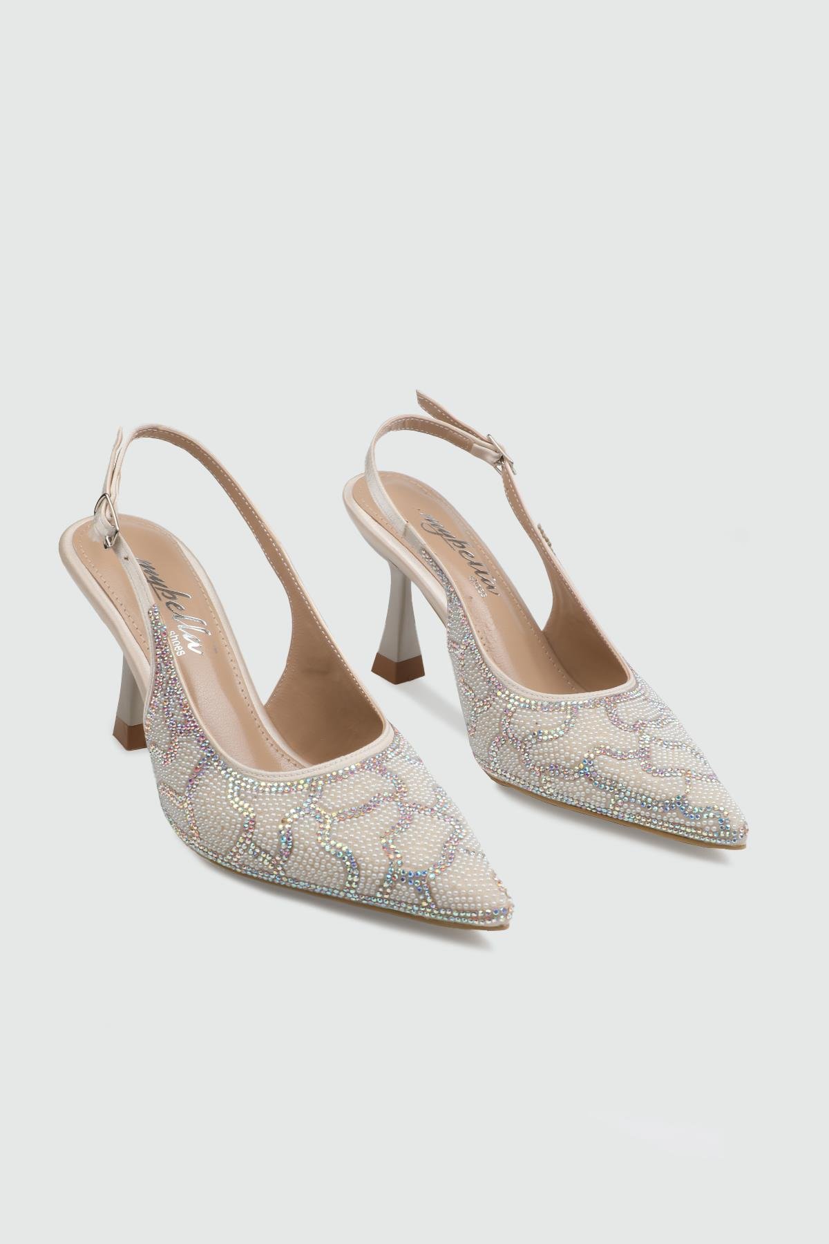 Taşlı Sivri Burun Ten Taşlı Kadın Topuklu Ayakkabı MY BELLA MRS-388 Kadın Yüksek Topuklu MyBella MY BELLA MRS-388 Kadın 25Y