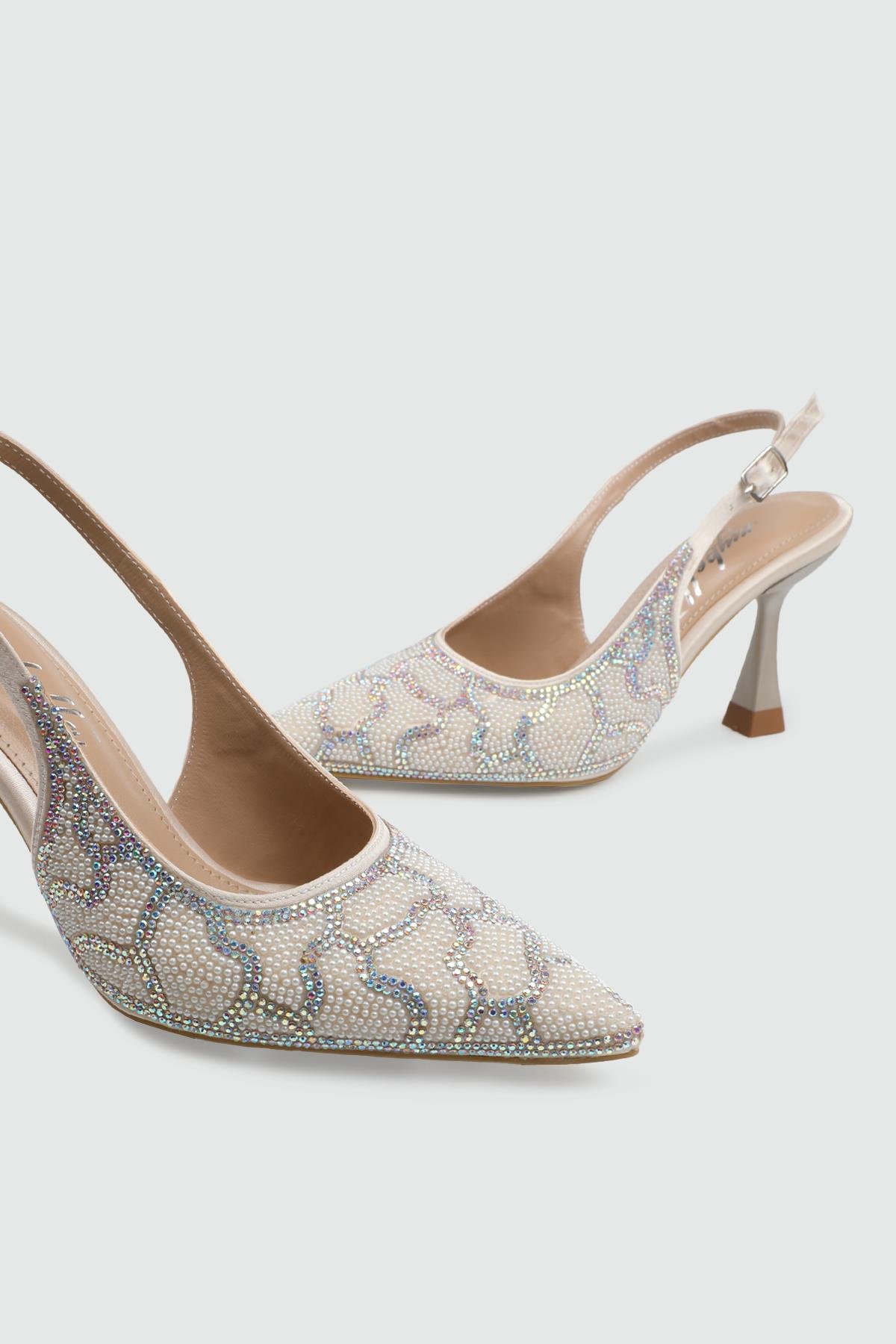 Taşlı Sivri Burun Ten Taşlı Kadın Topuklu Ayakkabı MY BELLA MRS-388 Kadın Yüksek Topuklu MyBella MY BELLA MRS-388 Kadın 25Y