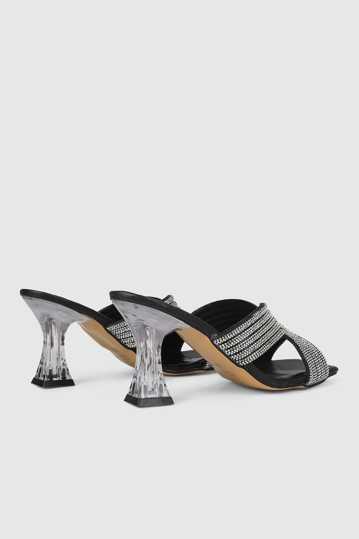 Taşlı Topuklu Abiye Terlik Siyah Kadın Ayakkabı SH-KLB Kadın Yüksek Topuklu Carla Bella My Bella SH-KLB 24Y