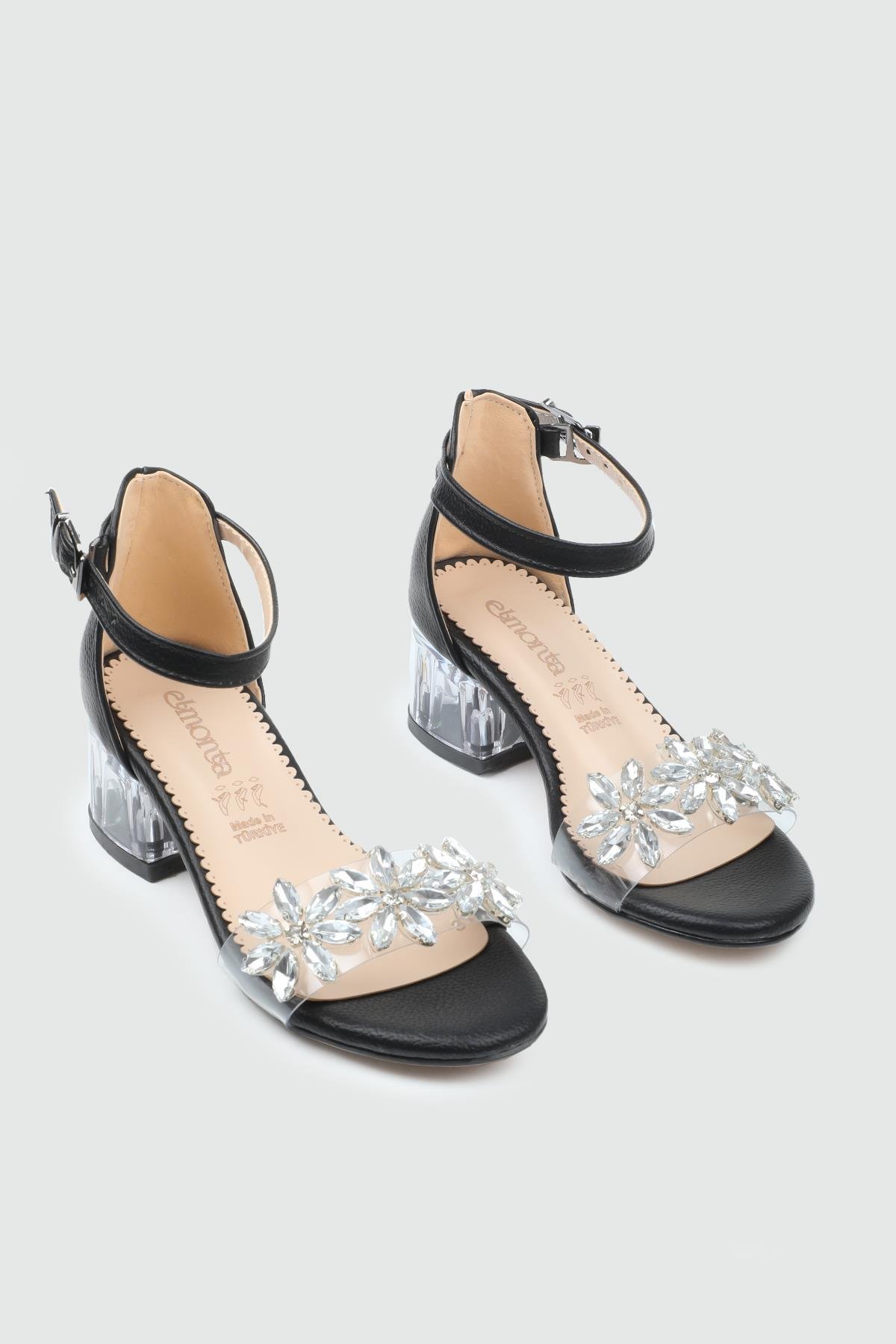 Tek Bant Taşlı Blekten Tokalı Siyah Çocuk Ayakkabı E-300 Çocuk Sandalet ELMONTA Elmonta 16 FİLET 25Y