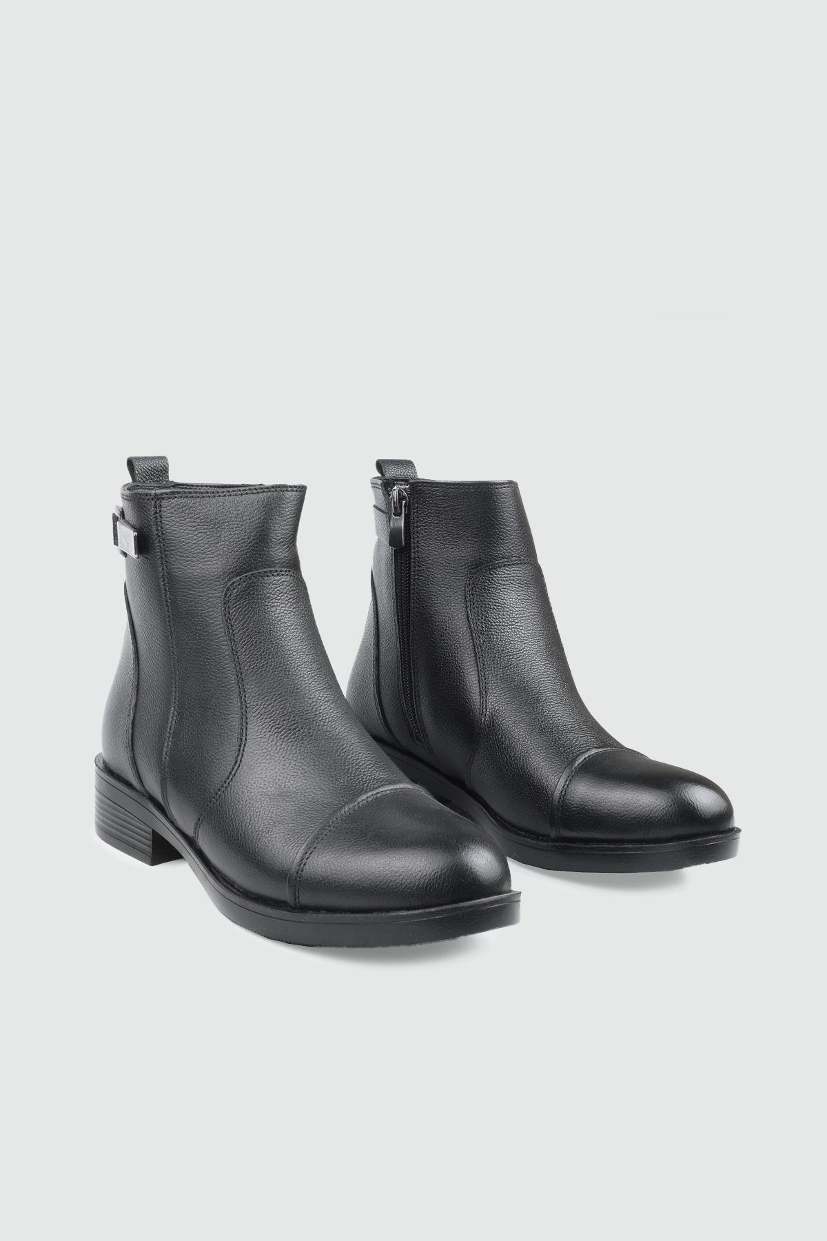 Tokalı Maskeretli Kadın Deri Siyah King Günlük Fermuarlı Confort Bot MY BELLA 24K 025-014 Kadın Günlük Conford Bot MyBella MY BELLA 24K 025-014 KADIN 24K