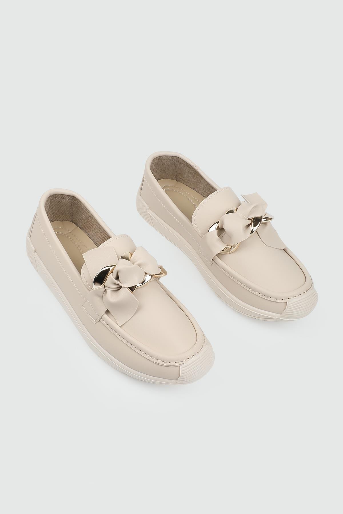 Tokalı Üç Biyeli Bej Kadın Ayakkabı MH-057 Kadın Günlük Ayakkabı MyBella MY BELLA MH-057 Kadın 24Y