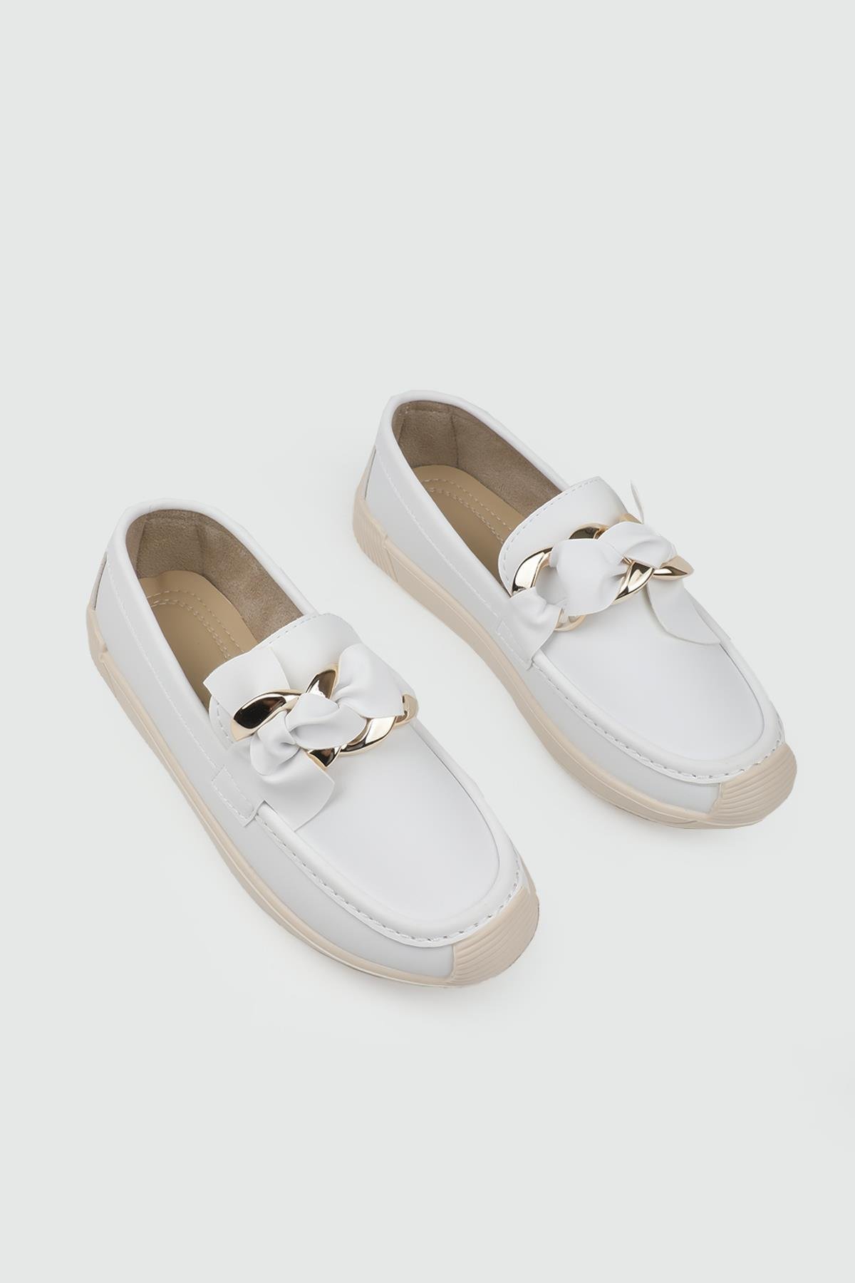 Tokalı Üç Biyeli Beyaz Kadın Ayakkabı MH-057 Kadın Günlük Ayakkabı MyBella MY BELLA MH-057 Kadın 24Y