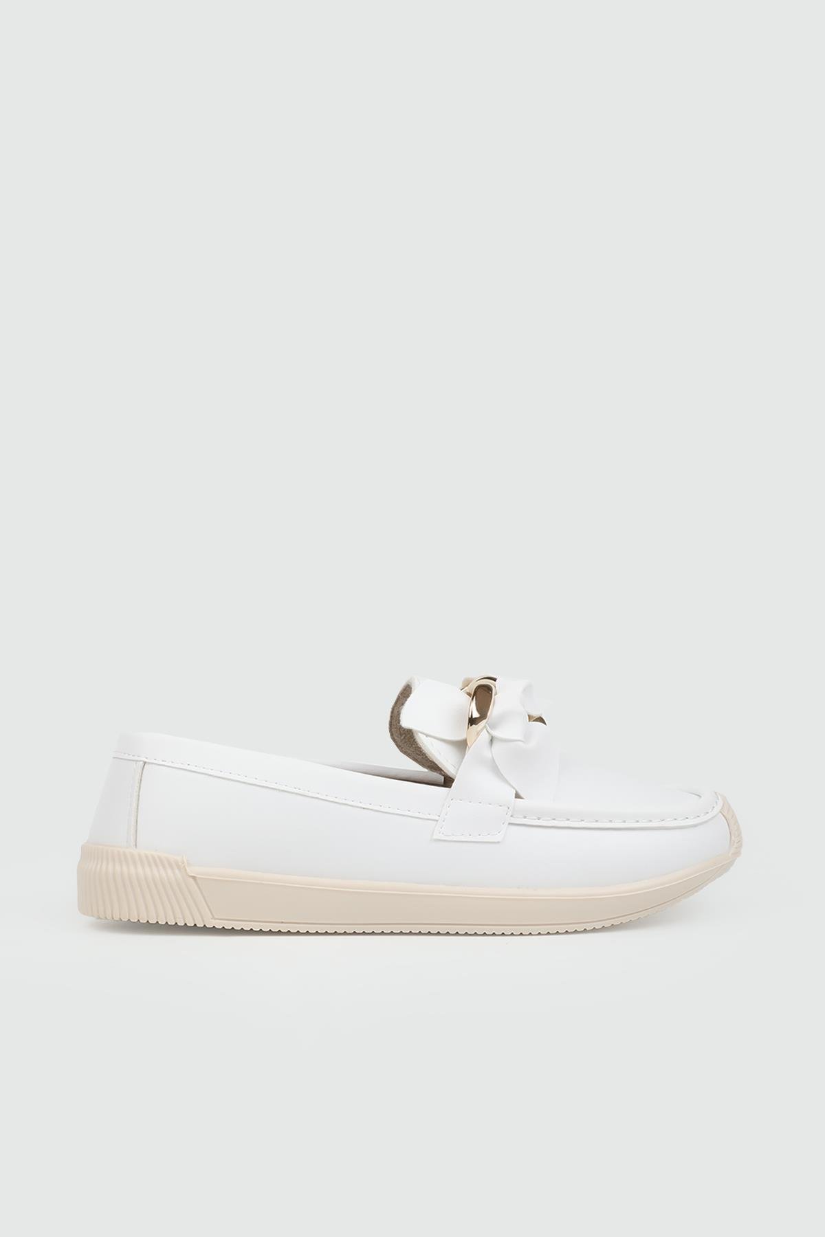 Tokalı Üç Biyeli Beyaz Kadın Ayakkabı MH-057 Kadın Günlük Ayakkabı MyBella MY BELLA MH-057 Kadın 24Y