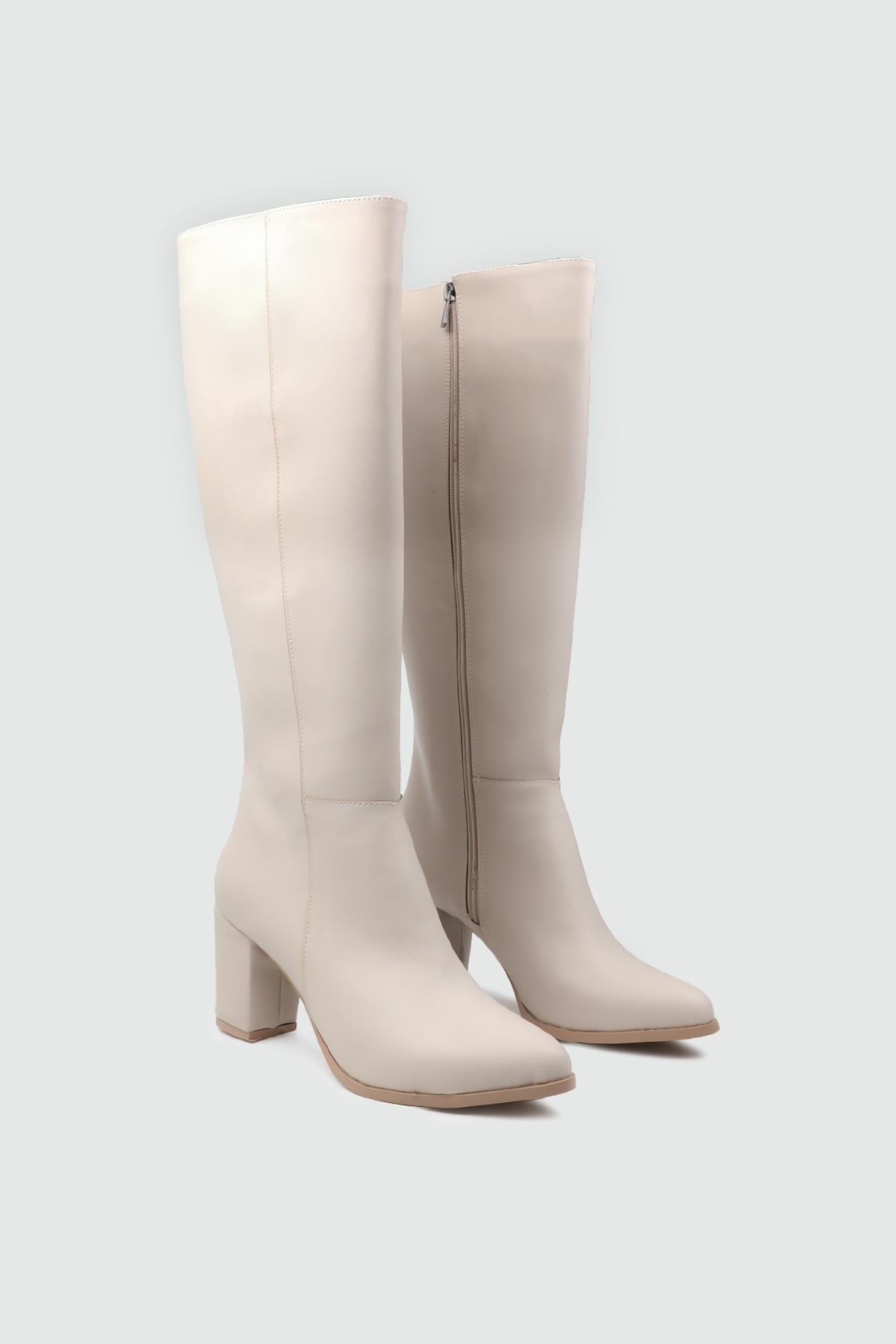Topuklu Fermuarlı Çizme Bej Kadın Bot My Bella AMS-500 Kadın Günlük Conford Bot MY BELLA My Bella AMS-500 Kadın 25K