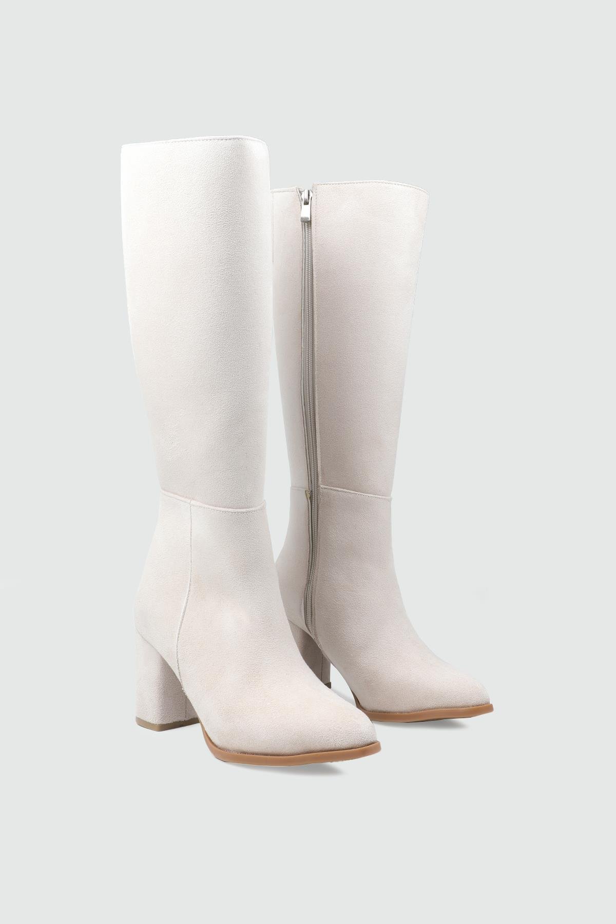 Topuklu Fermuarlı Çizme Bej Süet Kadın Çizme My Bella ZRD-1907 Kadın Günlük Conford Bot MY BELLA My Bella ZRD-1907 Kadın 25K