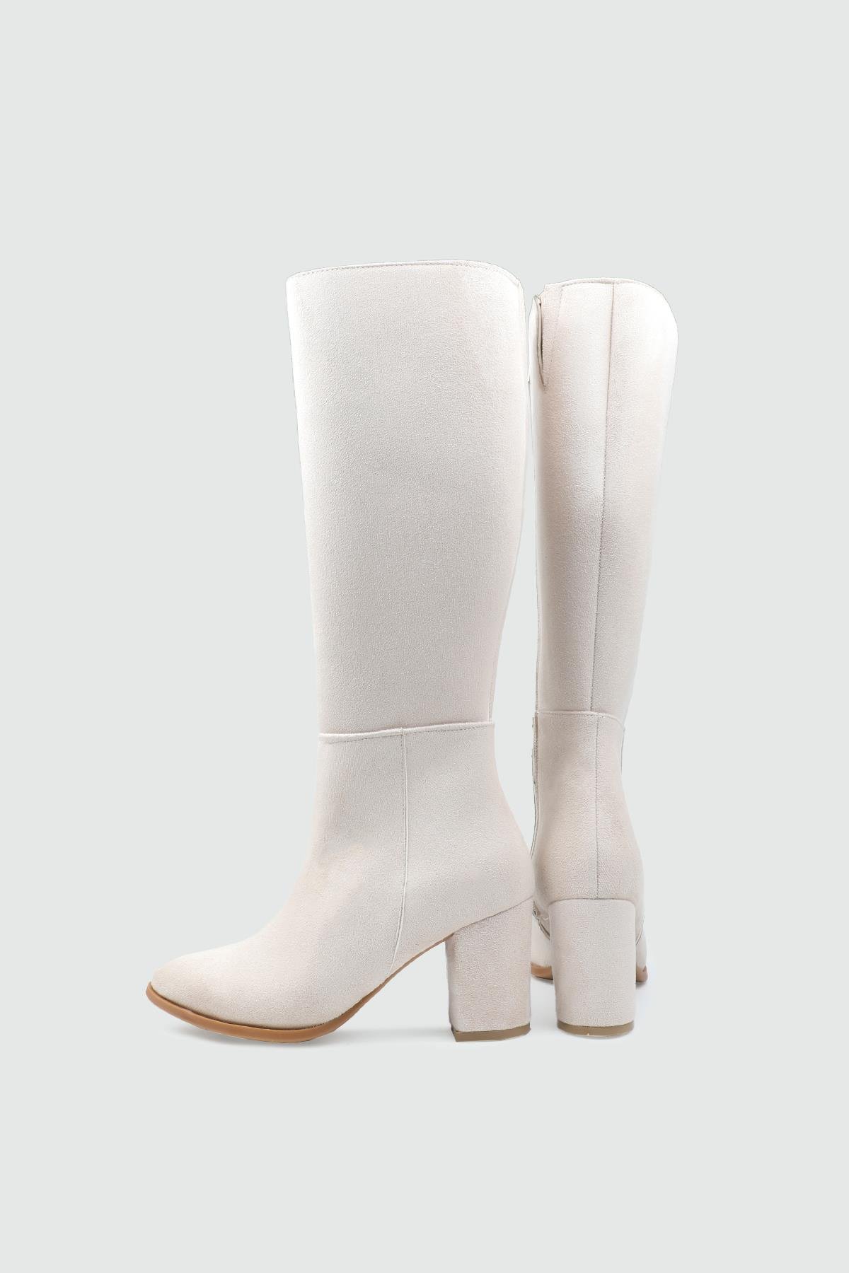 Topuklu Fermuarlı Çizme Bej Süet Kadın Çizme My Bella ZRD-1907 Kadın Günlük Conford Bot MY BELLA My Bella ZRD-1907 Kadın 25K