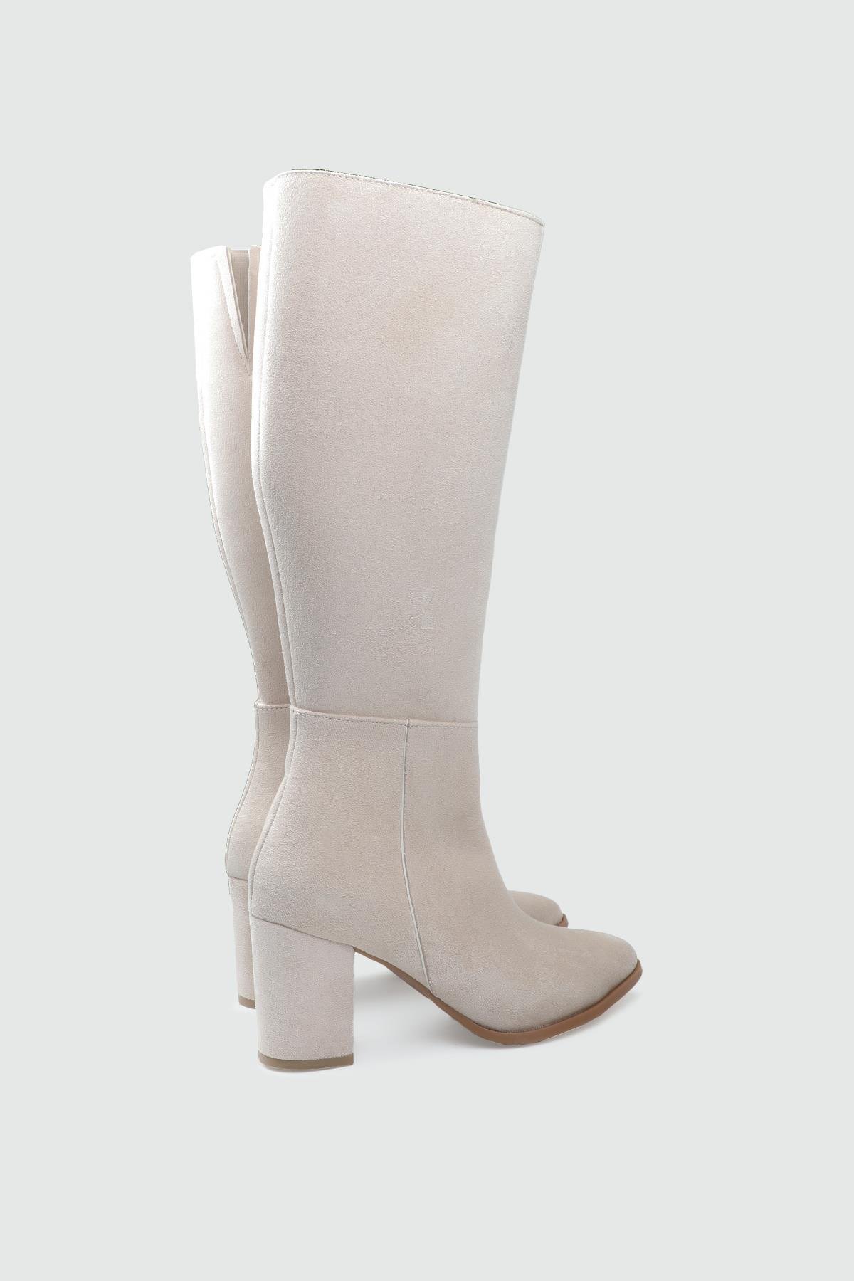 Topuklu Fermuarlı Çizme Bej Süet Kadın Çizme My Bella ZRD-1907 Kadın Günlük Conford Bot MY BELLA My Bella ZRD-1907 Kadın 25K