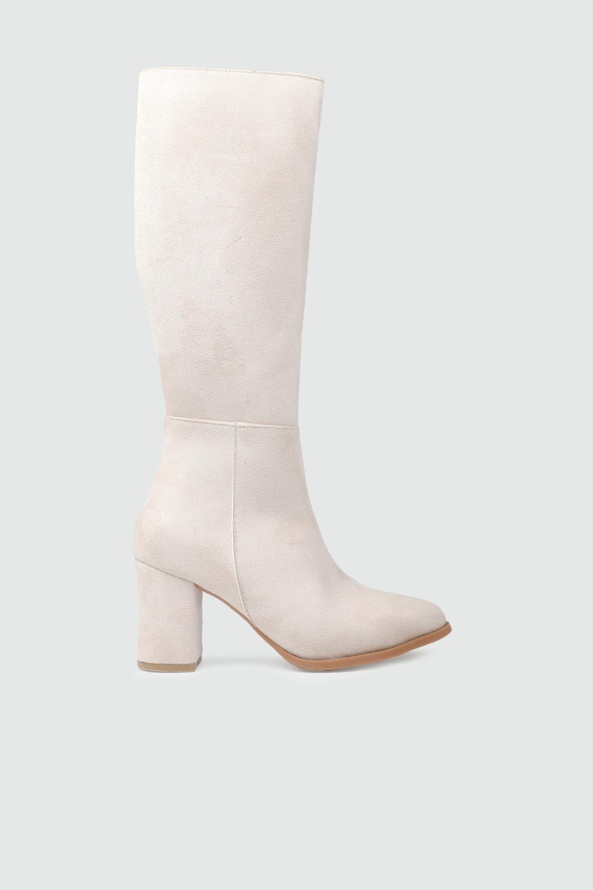 Topuklu Fermuarlı Çizme Bej Süet Kadın Çizme My Bella ZRD-1907 Kadın Günlük Conford Bot MY BELLA My Bella ZRD-1907 Kadın 25K