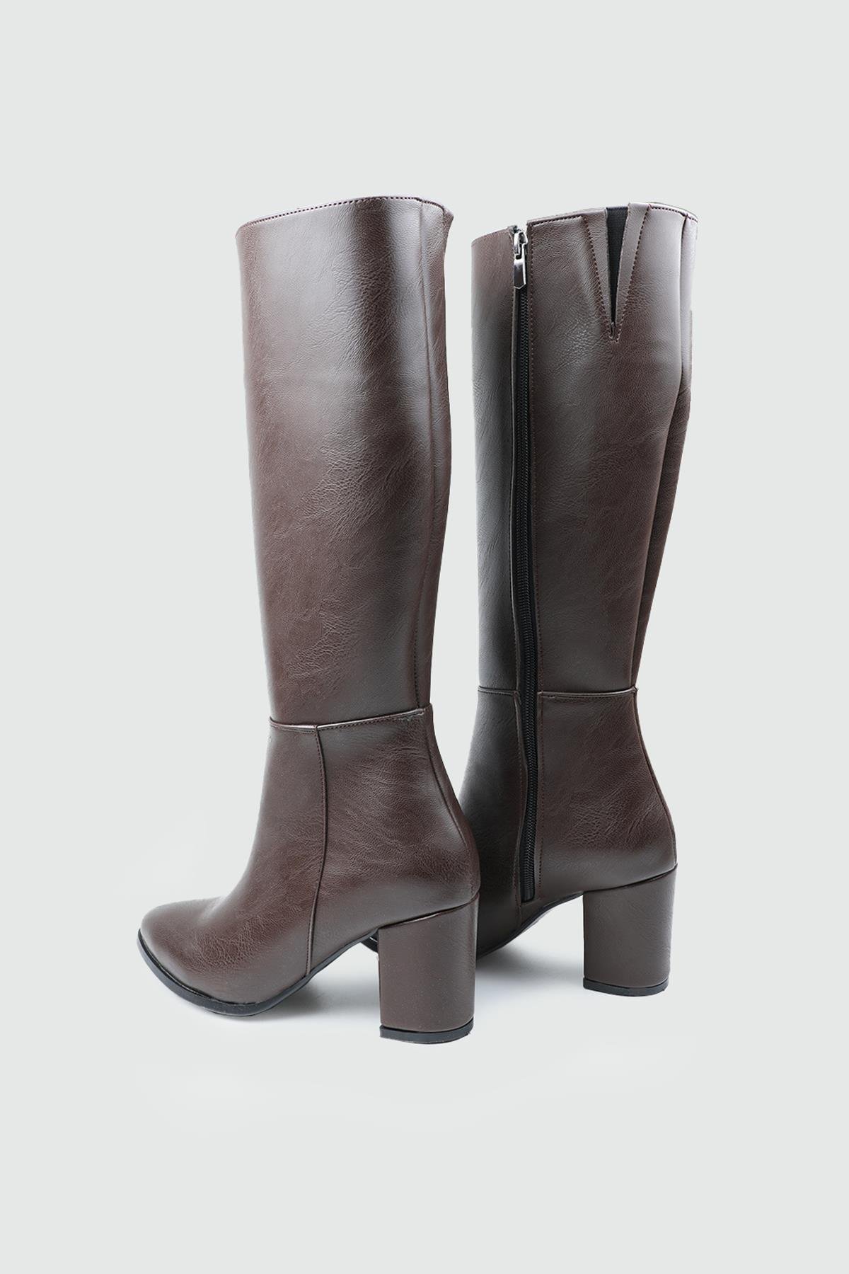 Topuklu Fermuarlı Çizme Kahve Kadın Çizme My Bella ZRD-1907 Kadın Günlük Conford Bot MY BELLA My Bella ZRD-1907 Kadın 25K