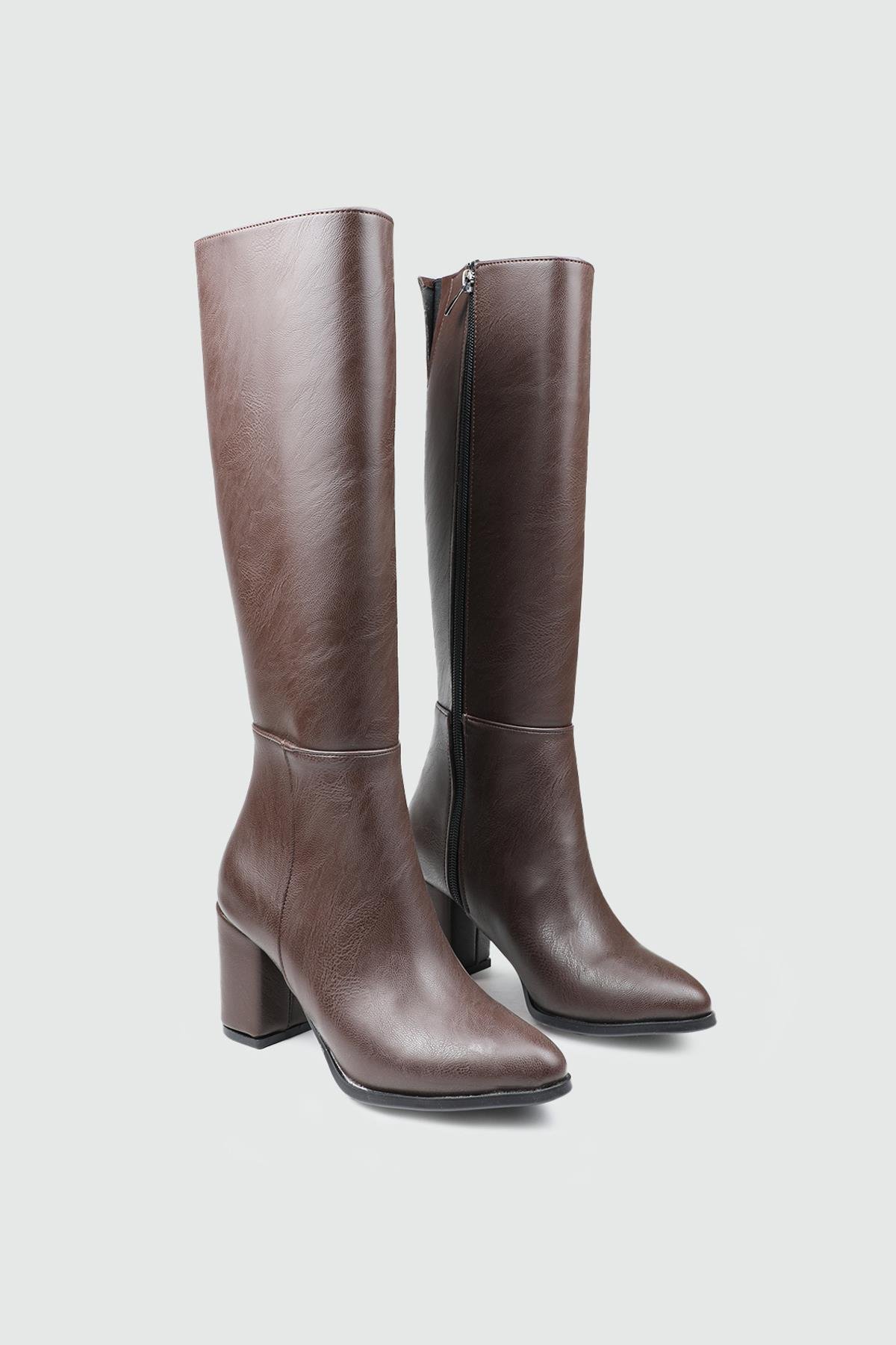 Topuklu Fermuarlı Çizme Kahve Kadın Çizme My Bella ZRD-1907 Kadın Günlük Conford Bot MY BELLA My Bella ZRD-1907 Kadın 25K