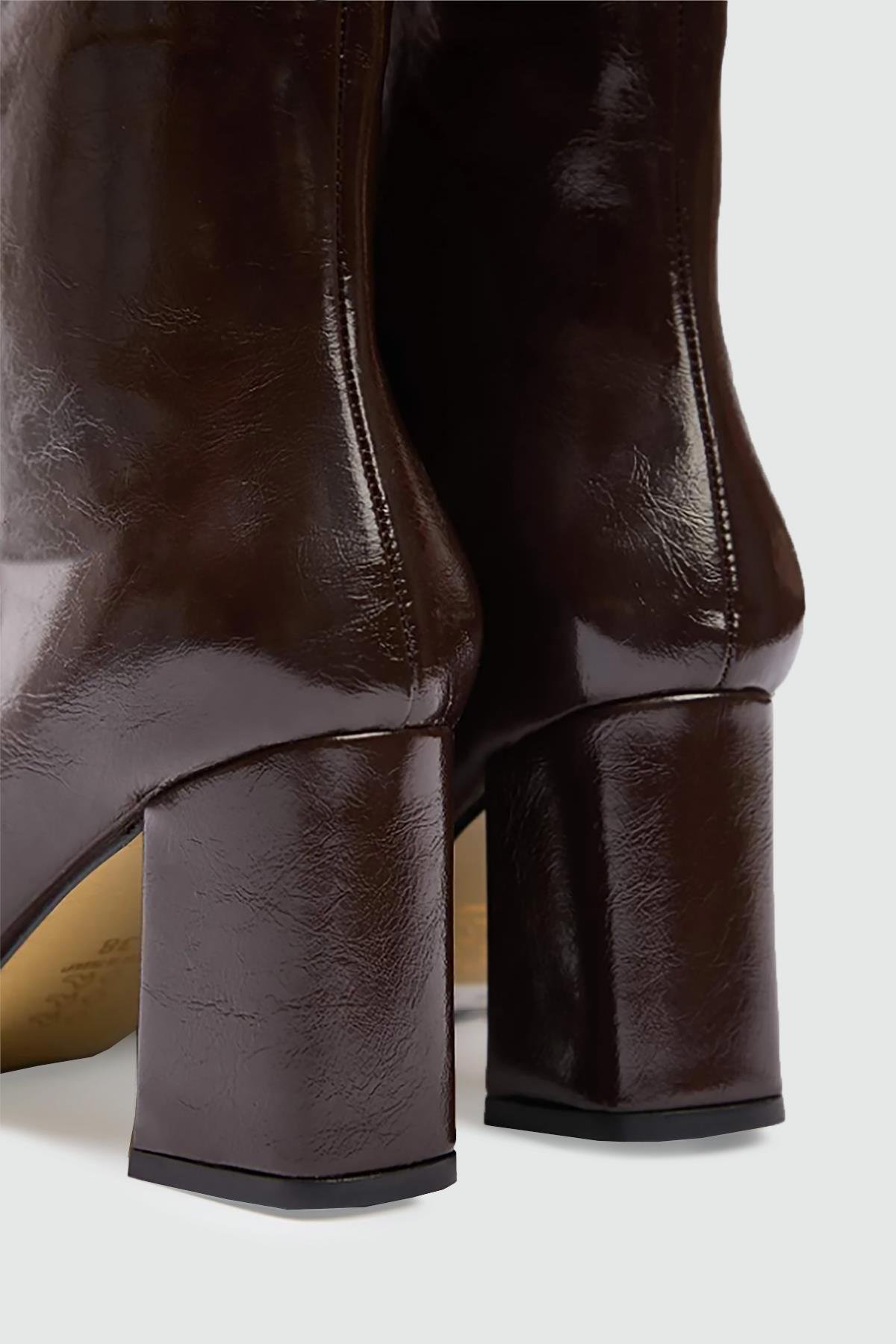 Topuklu Fermuarlı Kahve Kırışık Rugan Ergenomik Kadın Çizme My Bella AMS-500 Kadın Günlük Conford Bot MY BELLA My Bella AMS-501 Kadın 25K