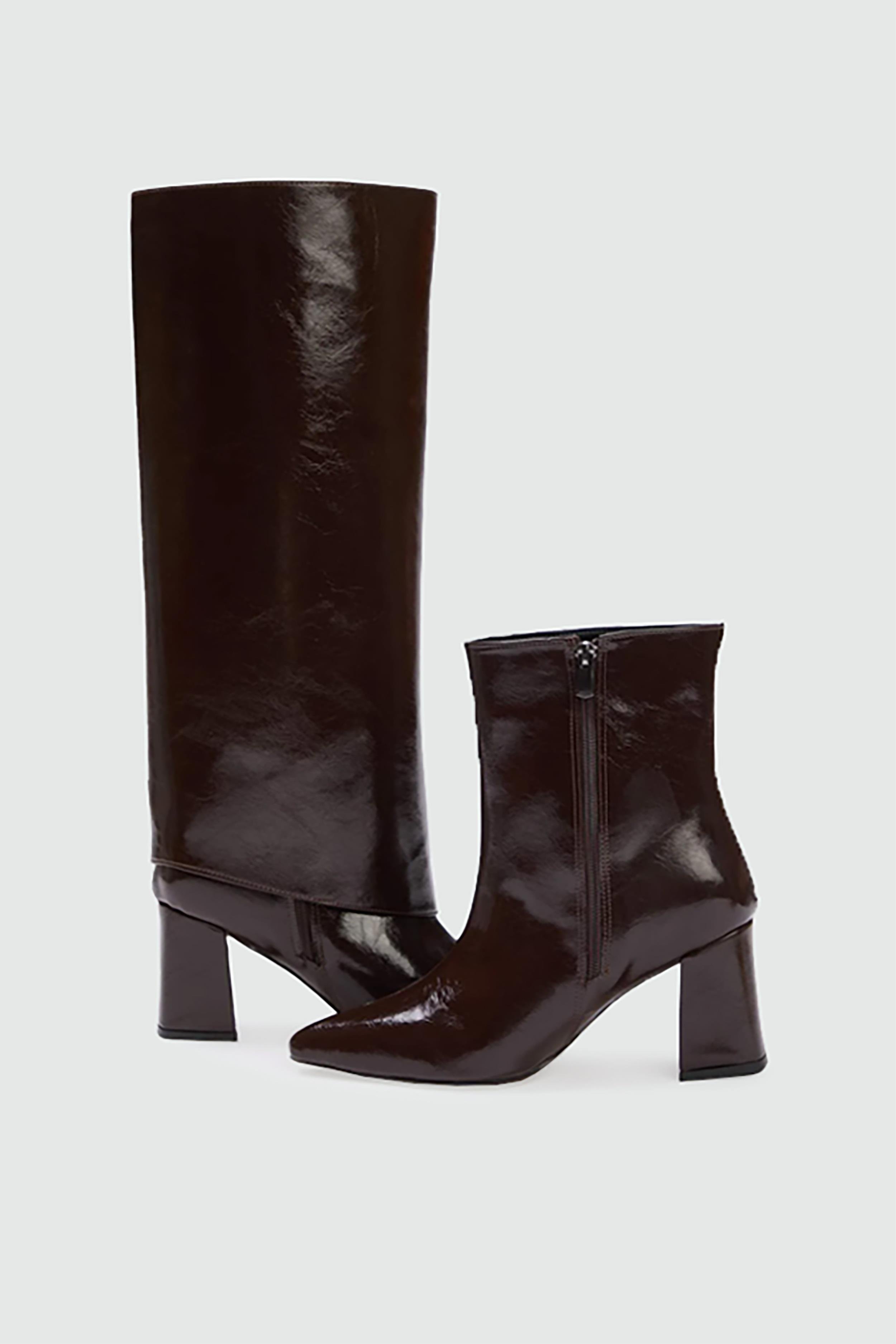 Topuklu Fermuarlı Kahve Kırışık Rugan Ergenomik Kadın Çizme My Bella AMS-500 Kadın Günlük Conford Bot MY BELLA My Bella AMS-501 Kadın 25K