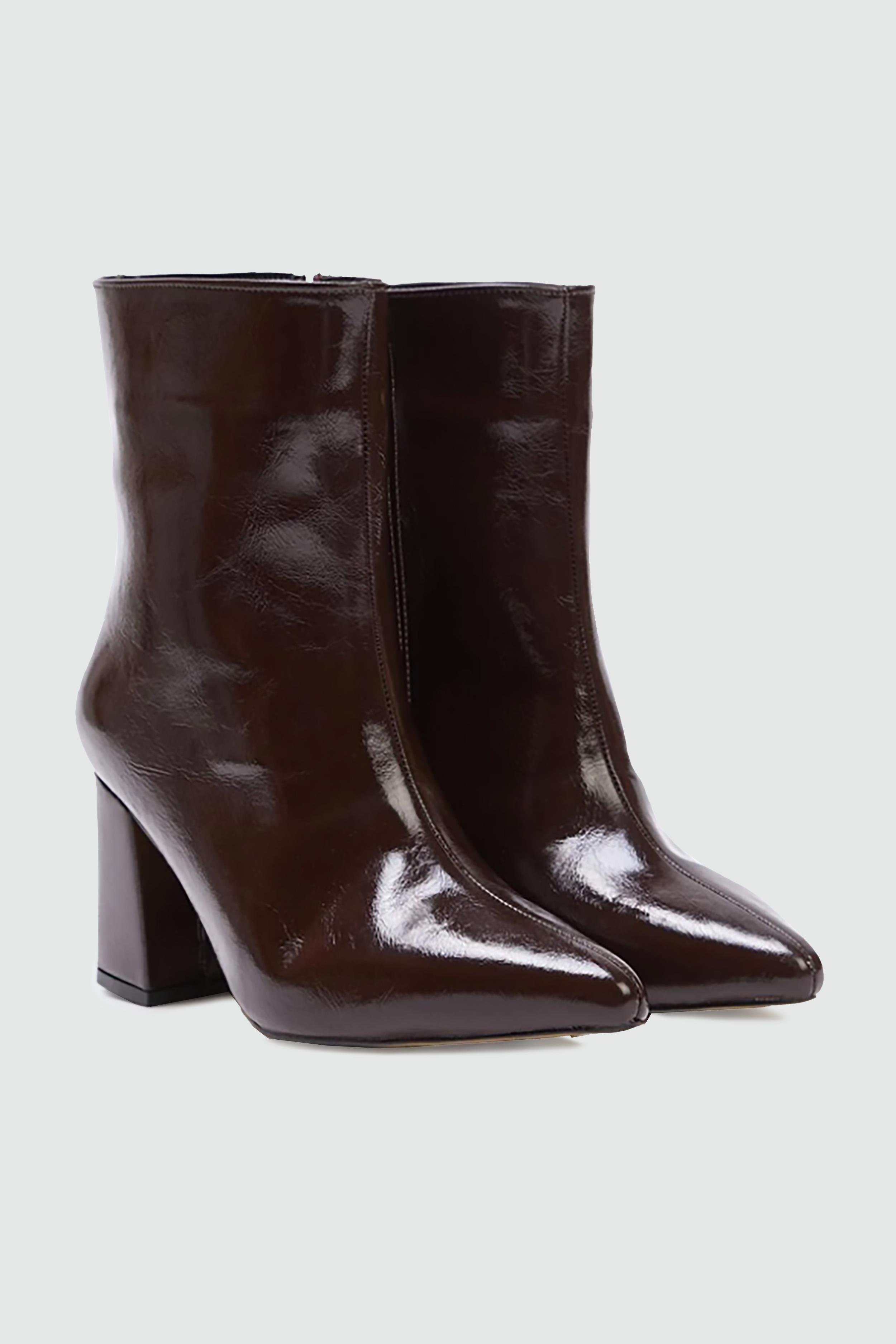 Topuklu Fermuarlı Kahve Kırışık Rugan Ergenomik Kadın Çizme My Bella AMS-500 Kadın Günlük Conford Bot MY BELLA My Bella AMS-501 Kadın 25K