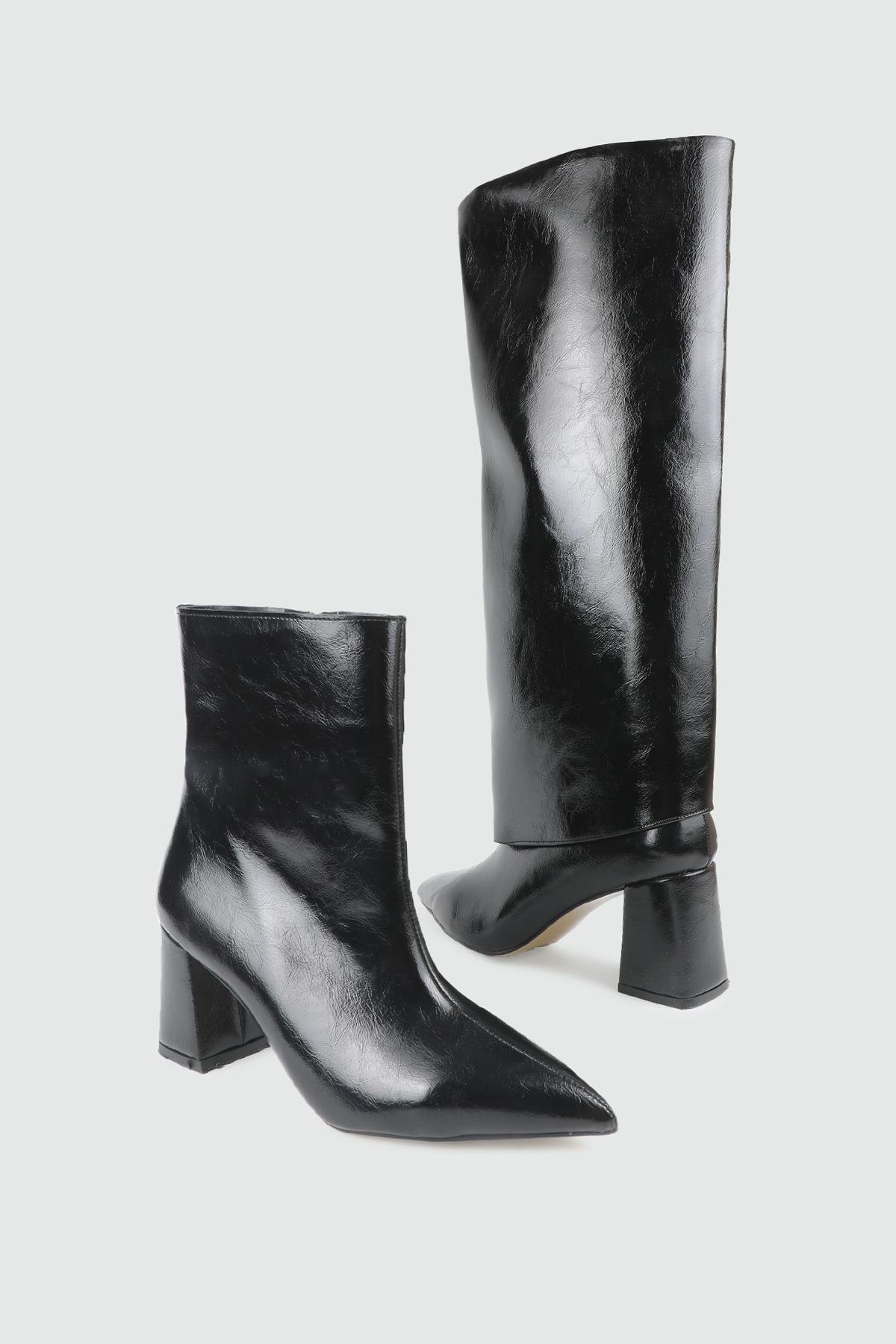 Topuklu Fermuarlı Siyah Kırışık Rugan Ergenomik Kadın Çizme My Bella AMS-500 Kadın Günlük Conford Bot MY BELLA My Bella AMS-501 Kadın 25K