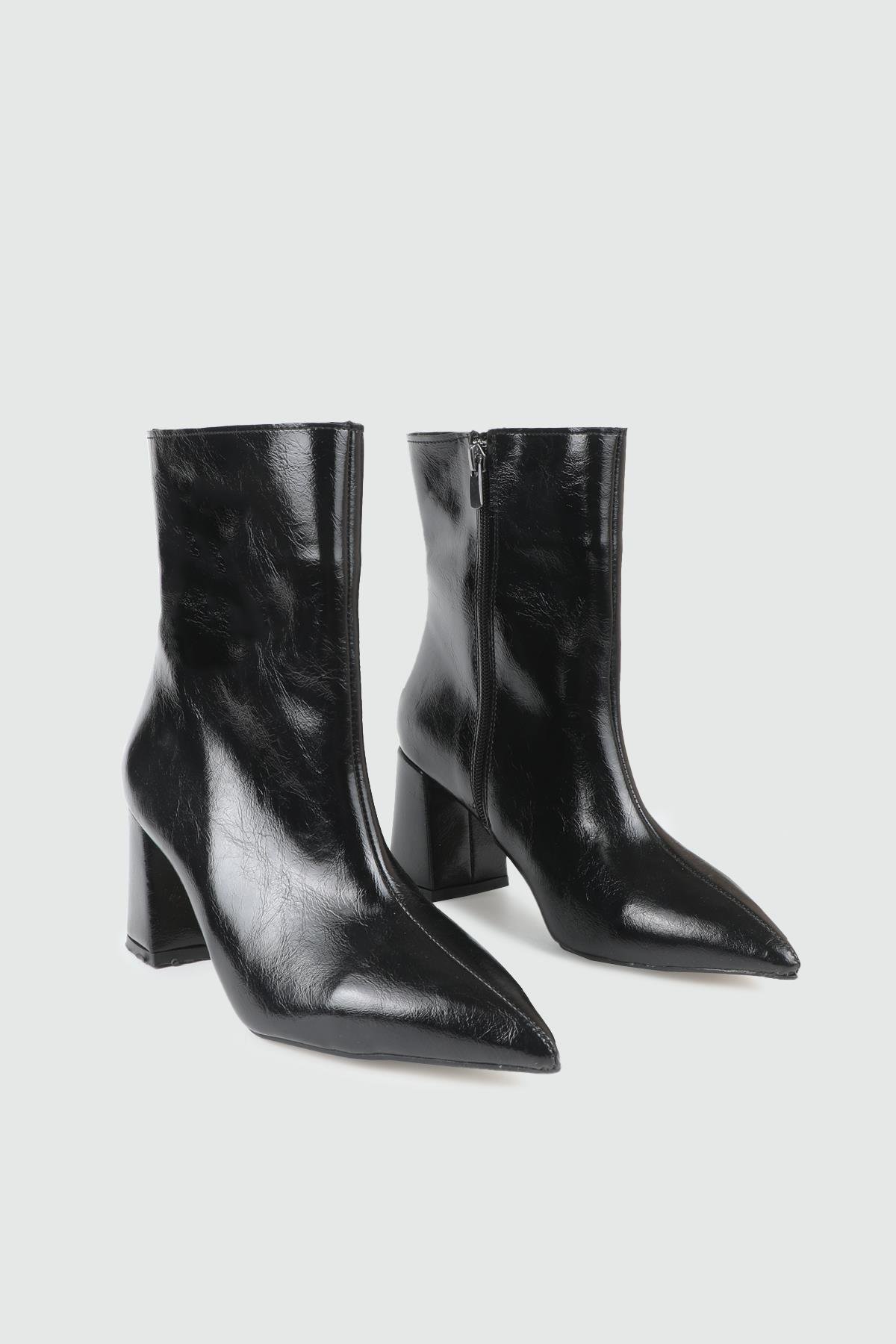 Topuklu Fermuarlı Siyah Kırışık Rugan Ergenomik Kadın Çizme My Bella AMS-500 Kadın Günlük Conford Bot MY BELLA My Bella AMS-501 Kadın 25K