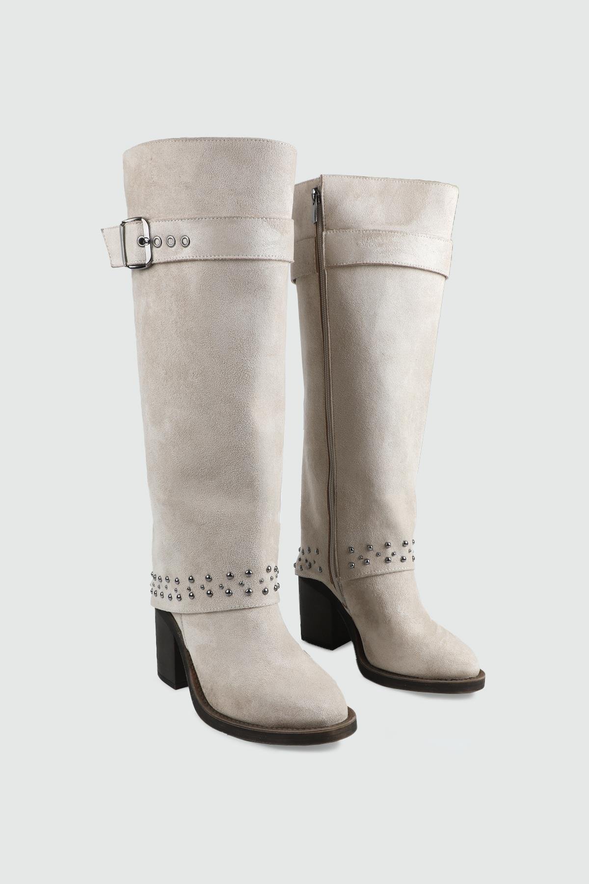 Troklu Fermuarlı Uzun Bej Süet Kemer Detaylı Kadın Çizme My Bella GK-801 Kadın Çizme MY BELLA My Bella GK-801 Kadın 25K