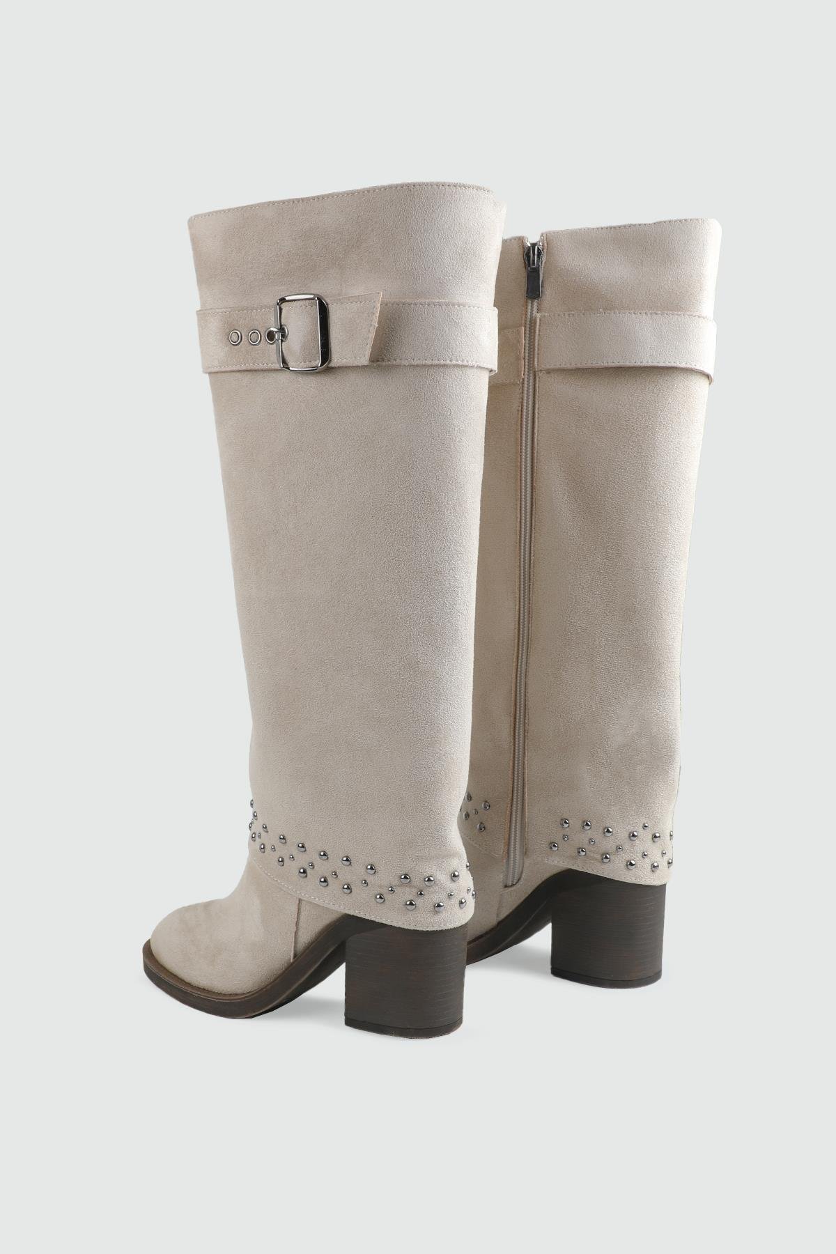 Troklu Fermuarlı Uzun Bej Süet Kemer Detaylı Kadın Çizme My Bella GK-801 Kadın Çizme MY BELLA My Bella GK-801 Kadın 25K