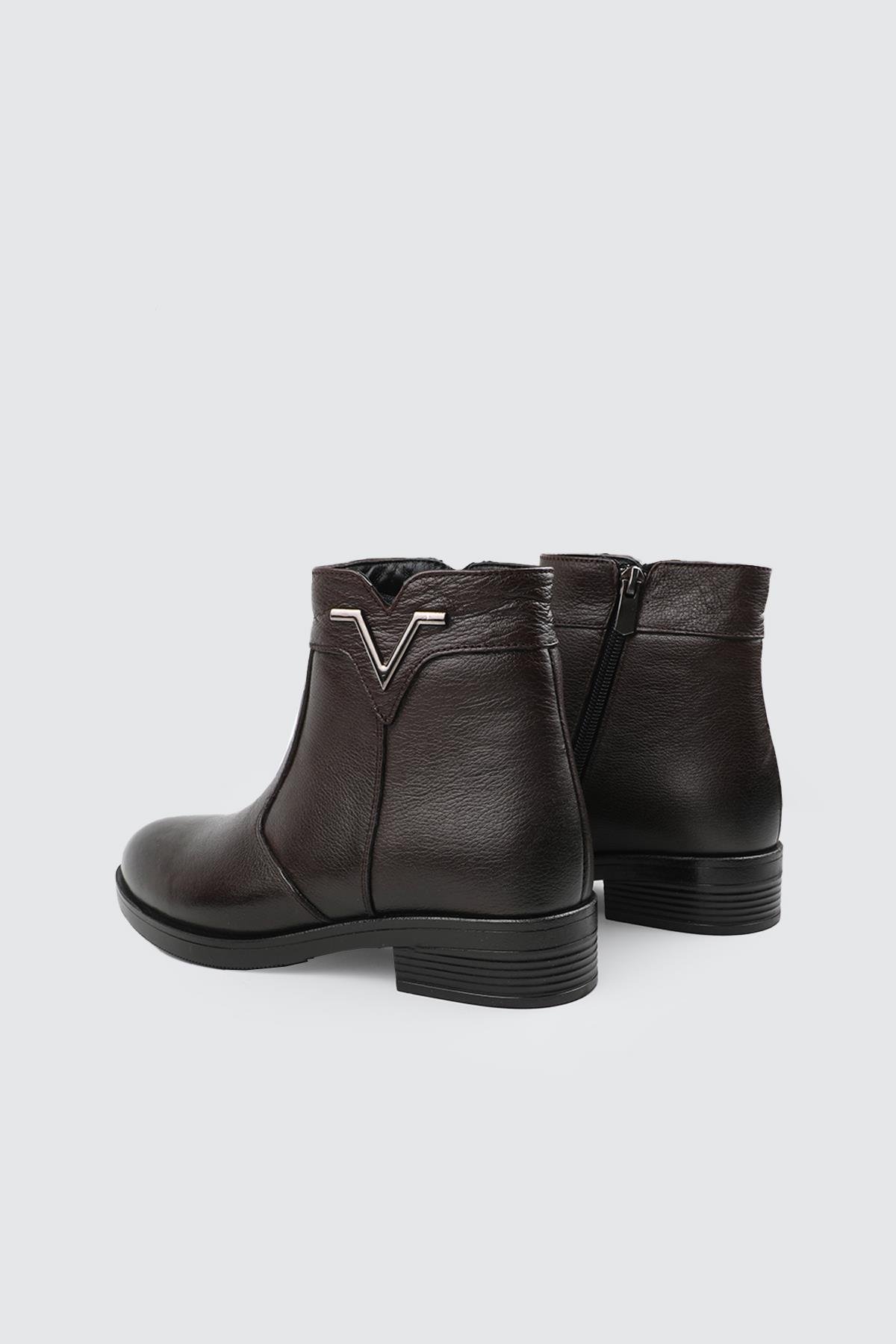 V Toka Kadın Deri Bot Kahve King Günlük Alçak Topuk Fermuarlı Kadın Bot MY BELLA 025-013 Kadın Günlük Conford Bot MyBella MY BELLA 025-013 Kadın 25K