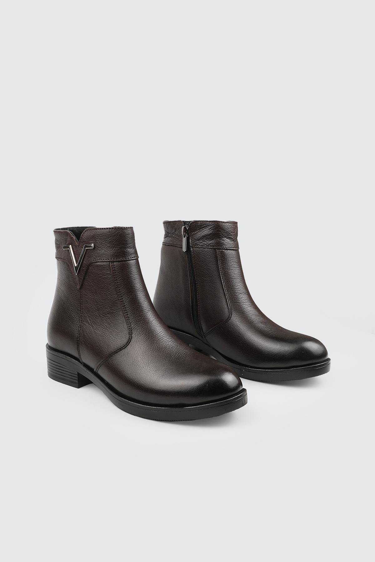 V Toka Kadın Deri Bot Kahve King Günlük Alçak Topuk Fermuarlı Kadın Bot MY BELLA 025-013 Kadın Günlük Conford Bot MyBella MY BELLA 025-013 Kadın 25K