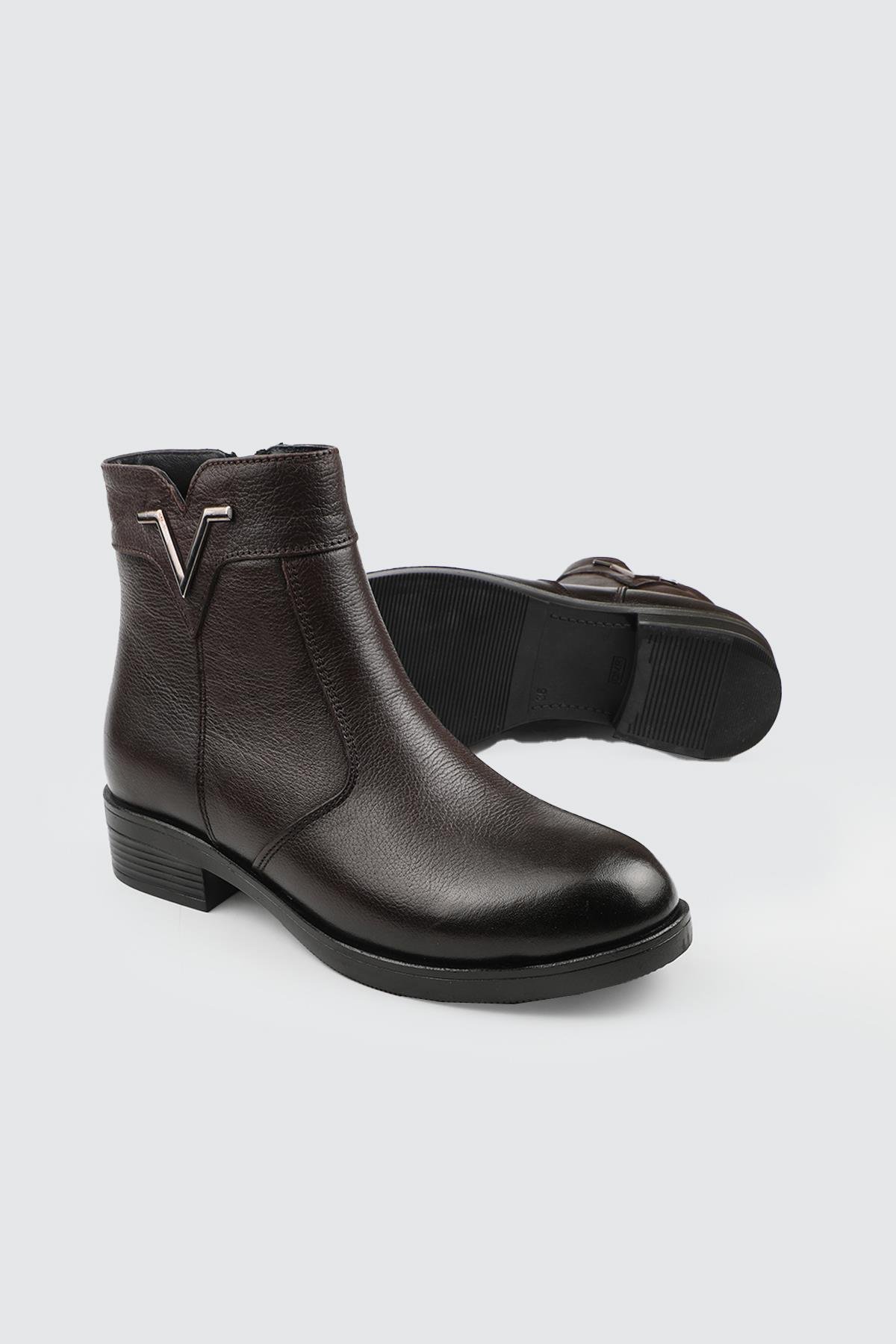 V Toka Kadın Deri Bot Kahve King Günlük Alçak Topuk Fermuarlı Kadın Bot MY BELLA 025-013 Kadın Günlük Conford Bot MyBella MY BELLA 025-013 Kadın 25K