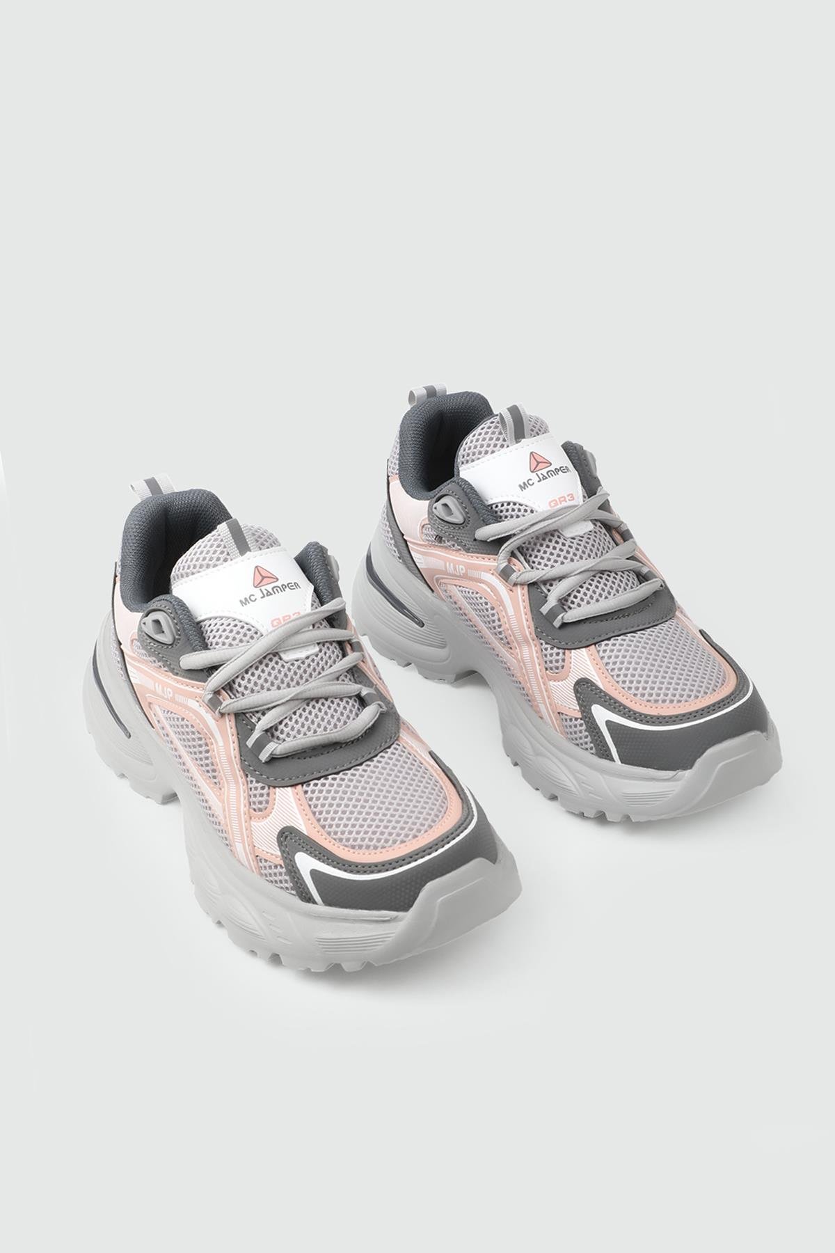 Yüksek Taban Bağcıklı Füme Buz Pudra Kadın Spor Ayakkabı MC JAMPER 2323 Kadın Günlük Spor Ayakkabı Jamper MC JAMPER 25Y 2323 ZEN SPOR