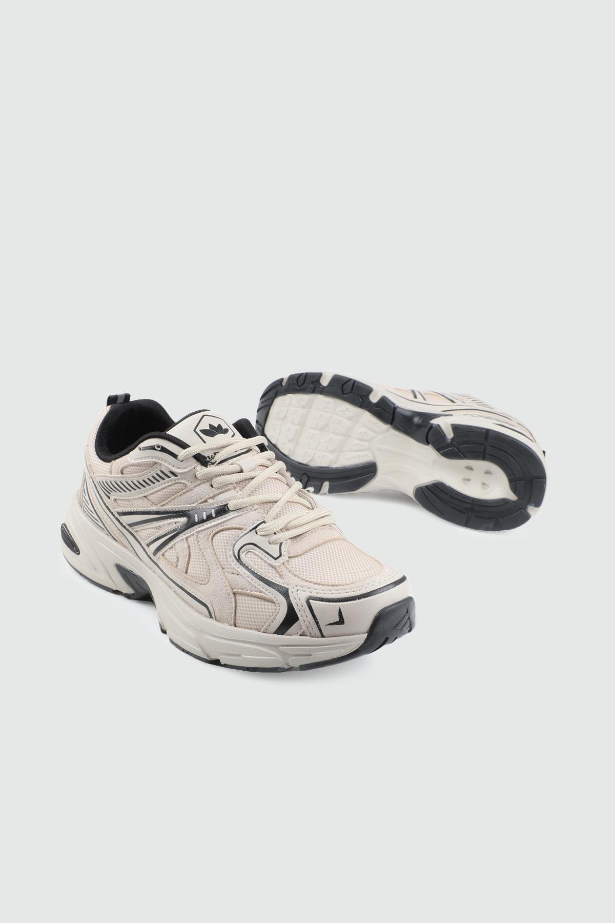 Yüksek Tabanlı Rahat Nefes Alır Bej Siyah Kadın Spor Ayakkabı FLET 359 CİLT KADIN 25K Kadın Günlük Spor Ayakkabı FLET FLET 359 CİLT KADIN 25K