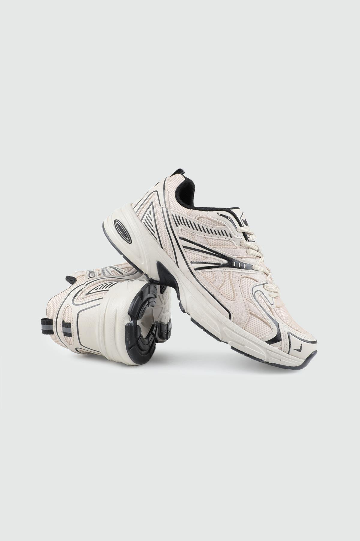 Yüksek Tabanlı Rahat Nefes Alır Bej Siyah Kadın Spor Ayakkabı FLET 359 CİLT KADIN 25K Kadın Günlük Spor Ayakkabı FLET FLET 359 CİLT KADIN 25K