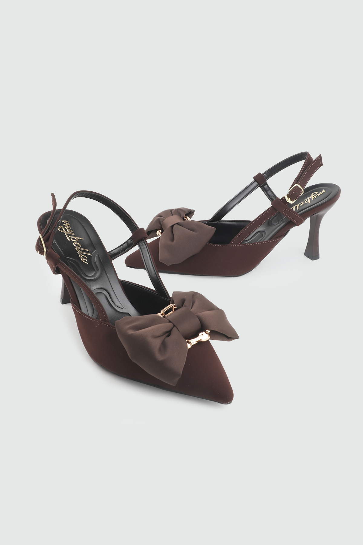 Yüksek Topuklu Arkası Açık Ayakkabı Kahve Saten Kadın Ayakkabı My Bella SP-3628 Kadın Yüksek Topuklu MyBella My Bella 26Y SP-3628