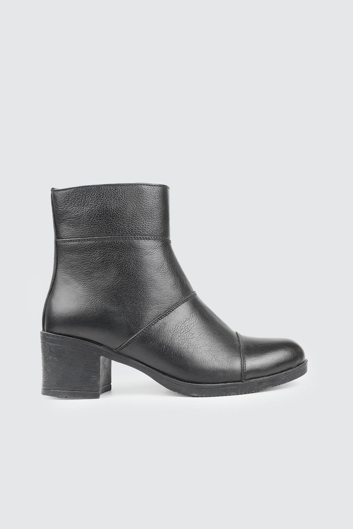 Yüksek Topuklu Kaydırmaz Günlük Confort Siyah King Deri Çizgi Detaylı Kadın Deri Bot MYBL024-11 Kadın Günlük Conford Bot MyBella MY BELLA 027-017 Kadın 25K