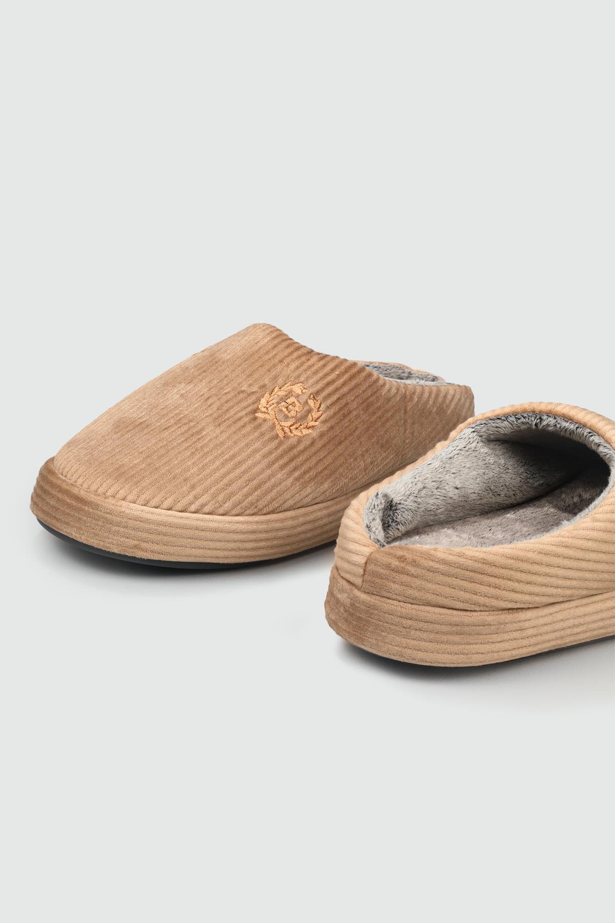 Yumuşak Peluş Ev İçi Bej Erkek Terlik FİTİLLİ Erkek Terlik Beınsteps Beinsteps ENS Fitilli 22k