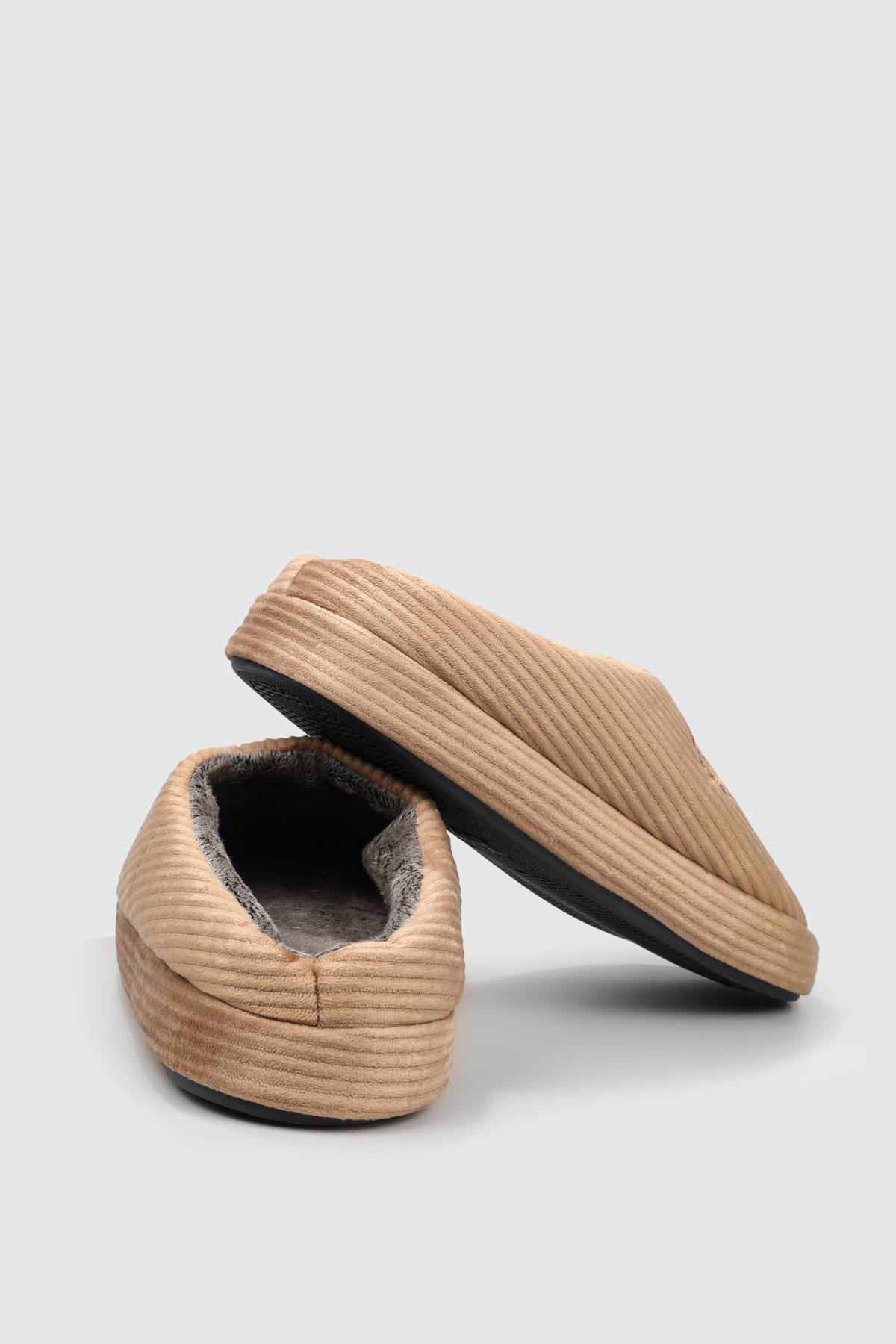 Yumuşak Peluş Ev İçi Bej Erkek Terlik FİTİLLİ Erkek Terlik Beınsteps Beinsteps ENS Fitilli 22k