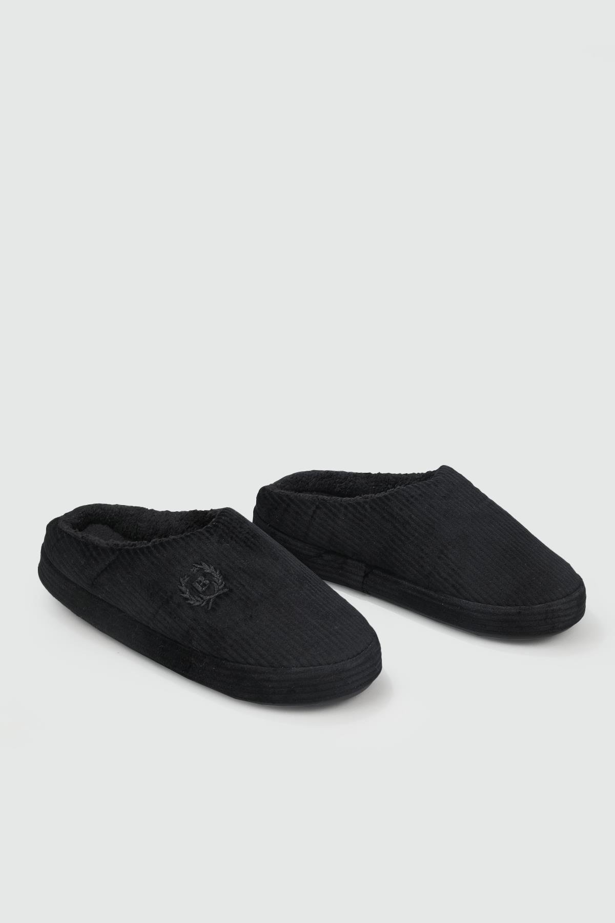 Yumuşak Peluş Ev İçi Siyah Erkek Terlik FİTİLLİ Erkek Terlik Beınsteps Beinsteps ENS Fitilli 22k