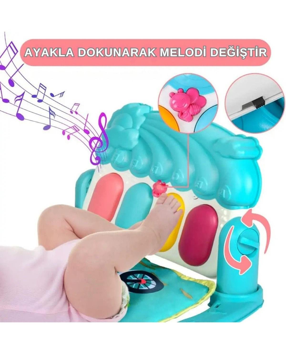 Vardem Bebek Oyun Halısı (Piyanolu Gökkuşağı Dinozor Desenli) Turkuaz Vardem BIB 698 79