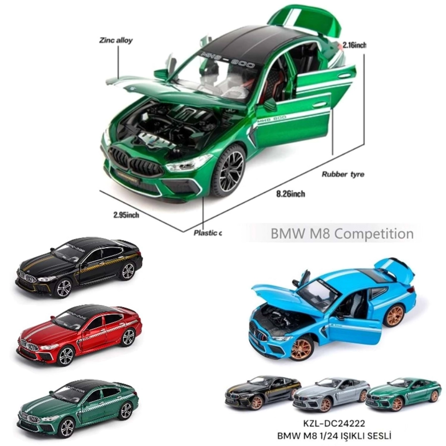 BMW M8 1:24 Işıklı Sesli Kapılar Açılır Model Araç DC24222 Kızılkaya KZL DC24222