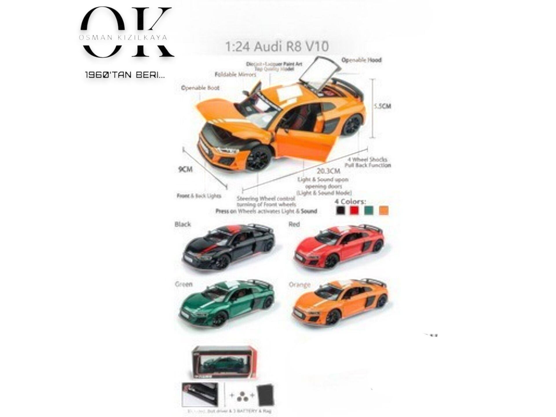 Audi 1:24 Işıklı Sesli Kutulu DC24273 Kızılkaya KZL DC24273