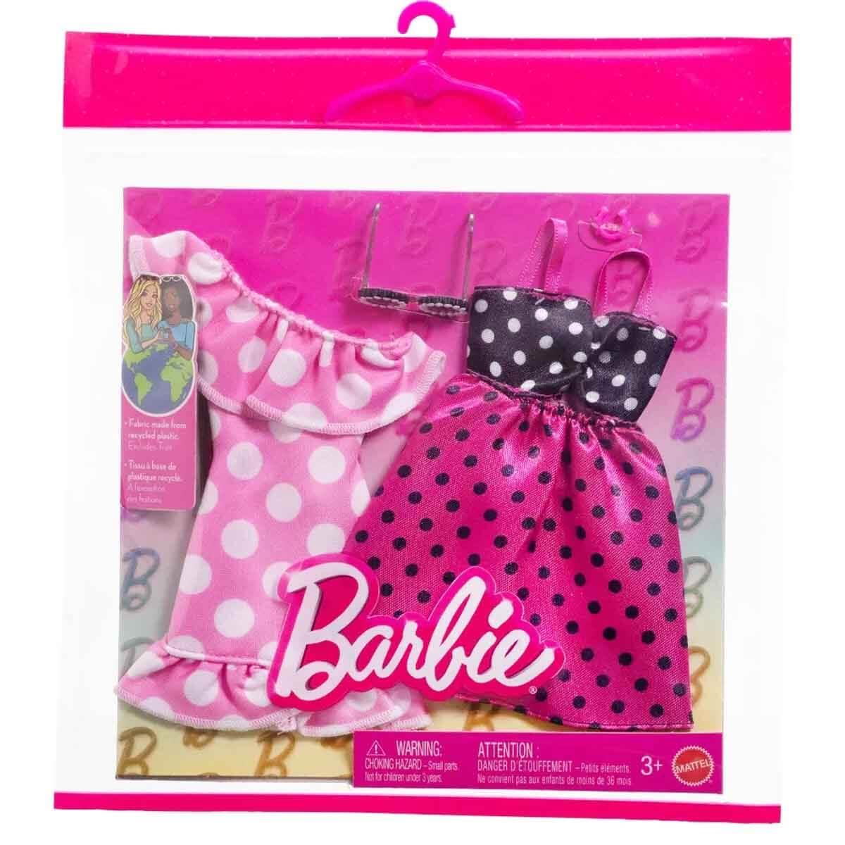 BARBIENIN KIYAFETLERI 2LI PAKET PEMBE-SIYAH PUANTIYELI ELBISE GWF04-HYV04 Diğer HYV04