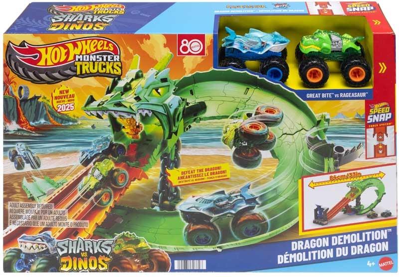HOT WHEELS MONSTER TRUCKS KOPEK BALIGI VE KORKUNC EJDERHAYA KARSI OYUN SETI JFR06 Diğer JFR06