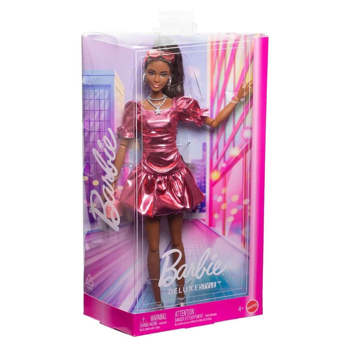 BARBIE DELUXE STYLE STIL IKONU METALIK PEMBE ELBISELI BEBEK JFP41 Diğer JFP41